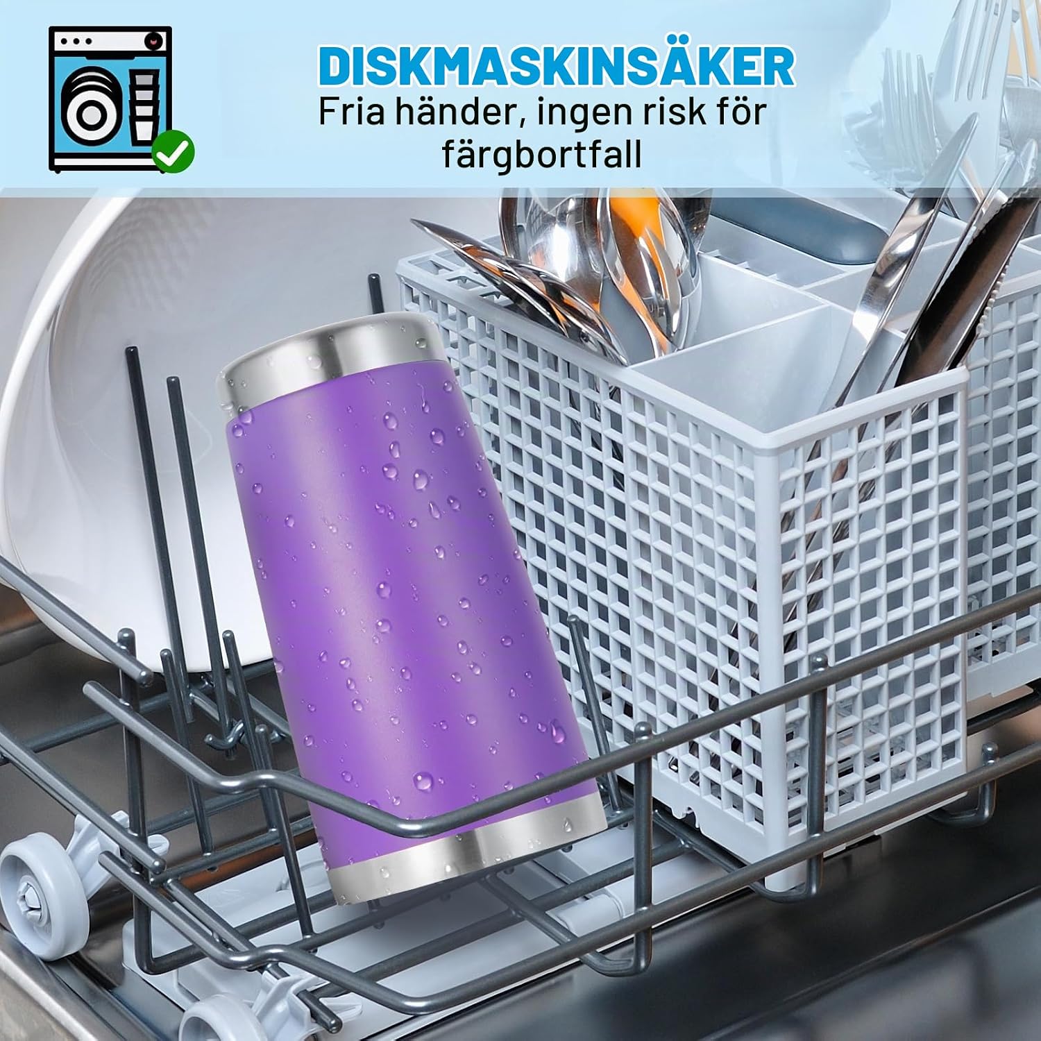 Detalle 2 de Volhoply isolerade muggar i rostfritt stål, lila 4-pack med lock och sugrör