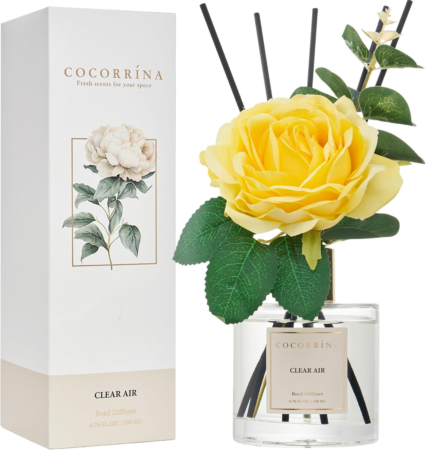 Thumbnail 1 de Cocorrina Reed Diffuser Set: Flower Diffuser in Clear Glass with 6 Sticks (6.7 oz) — Floral, Fruity, Fresh Scent