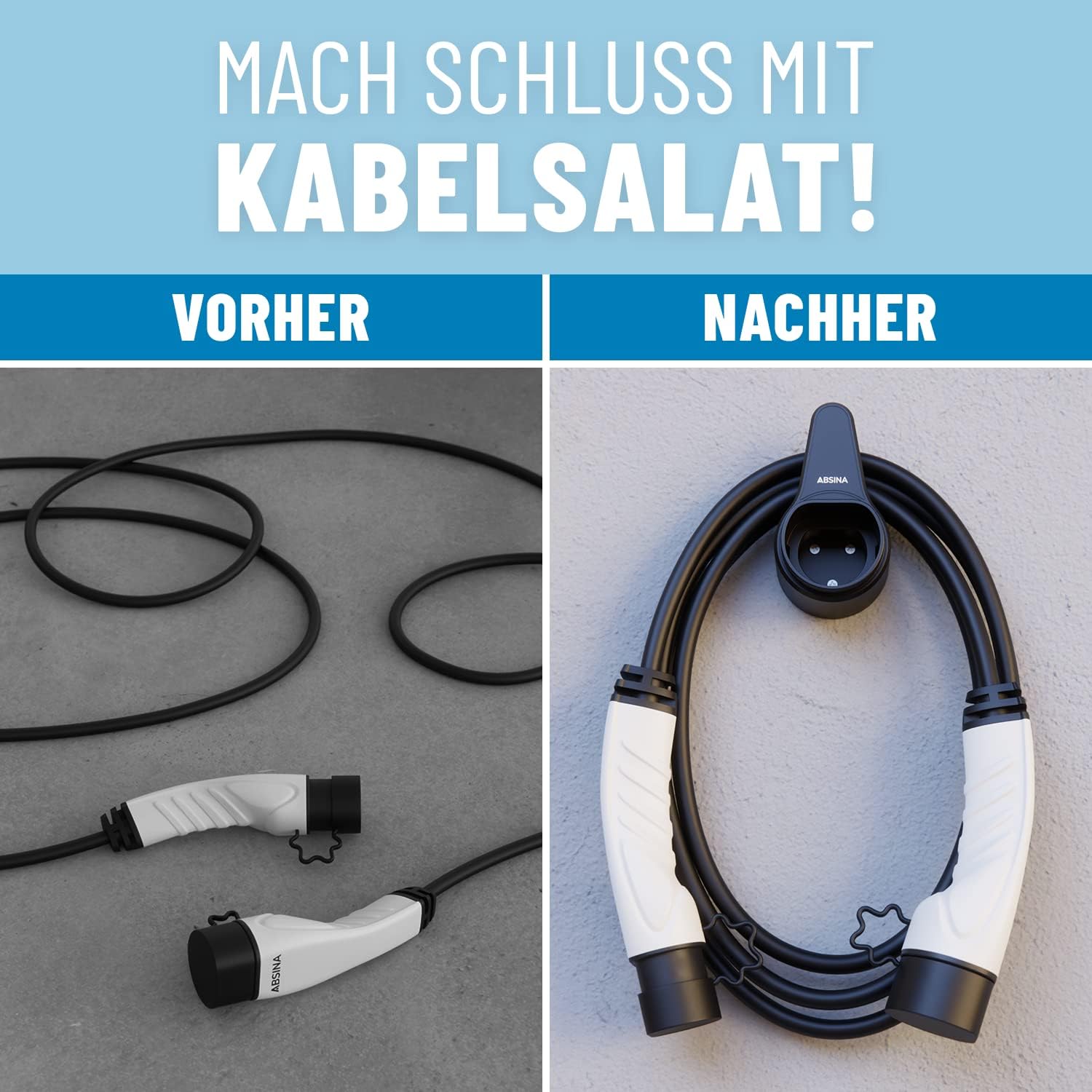 Thumbnail 3 de ABSINA Ladekabelhalter & Steckerhalter Typ 2 inkl. Montagezubehör – Wandhalterung für Typ-2-Kabel