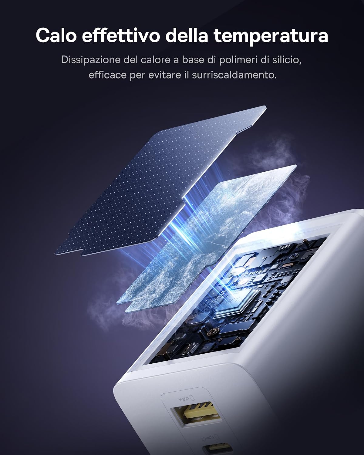 Detalle de Baseus Enerfill Caricatore USB-C 100W con 3 Porte: PD PPS e GaN per Mac, iPhone, Galaxy e Pixel