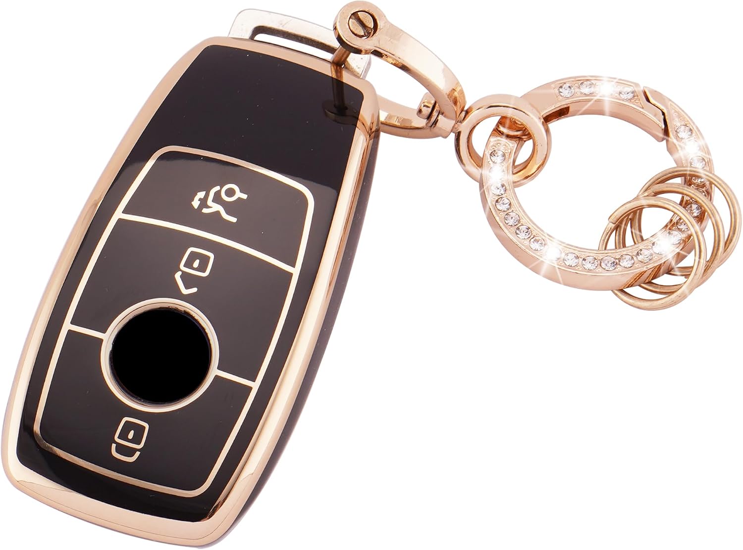 Koaudb Mercedes-Benz key cover (3 buttons) with TPU shell and bling keychain