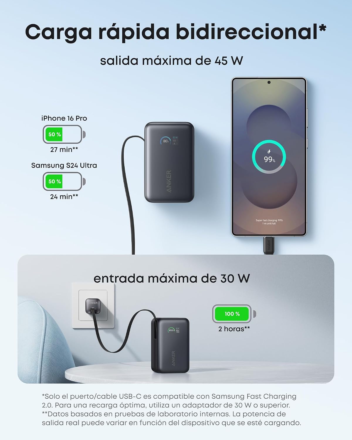 Detalle 2 de Anker Nano Power Bank 10000 mAh 45W