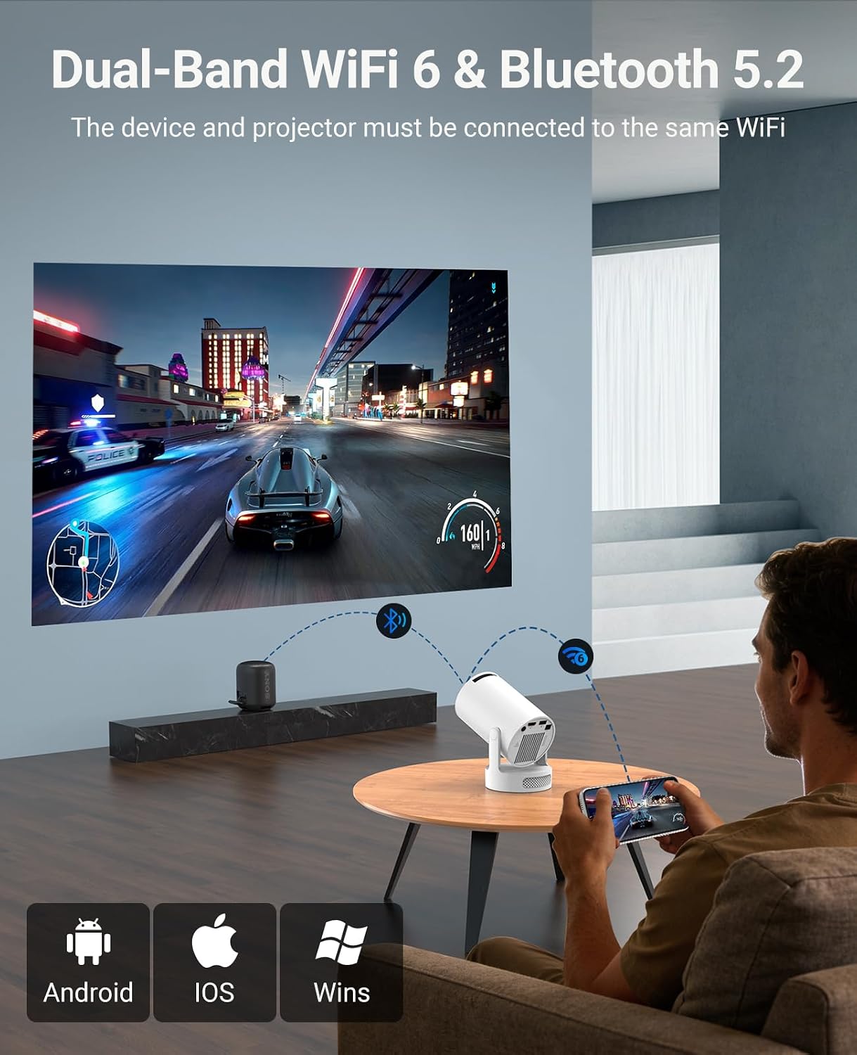 Detalle de HY300Ultra Mini Projector: Compact 4K-capable, WiFi 6 & Bluetooth, 210° Rotatable