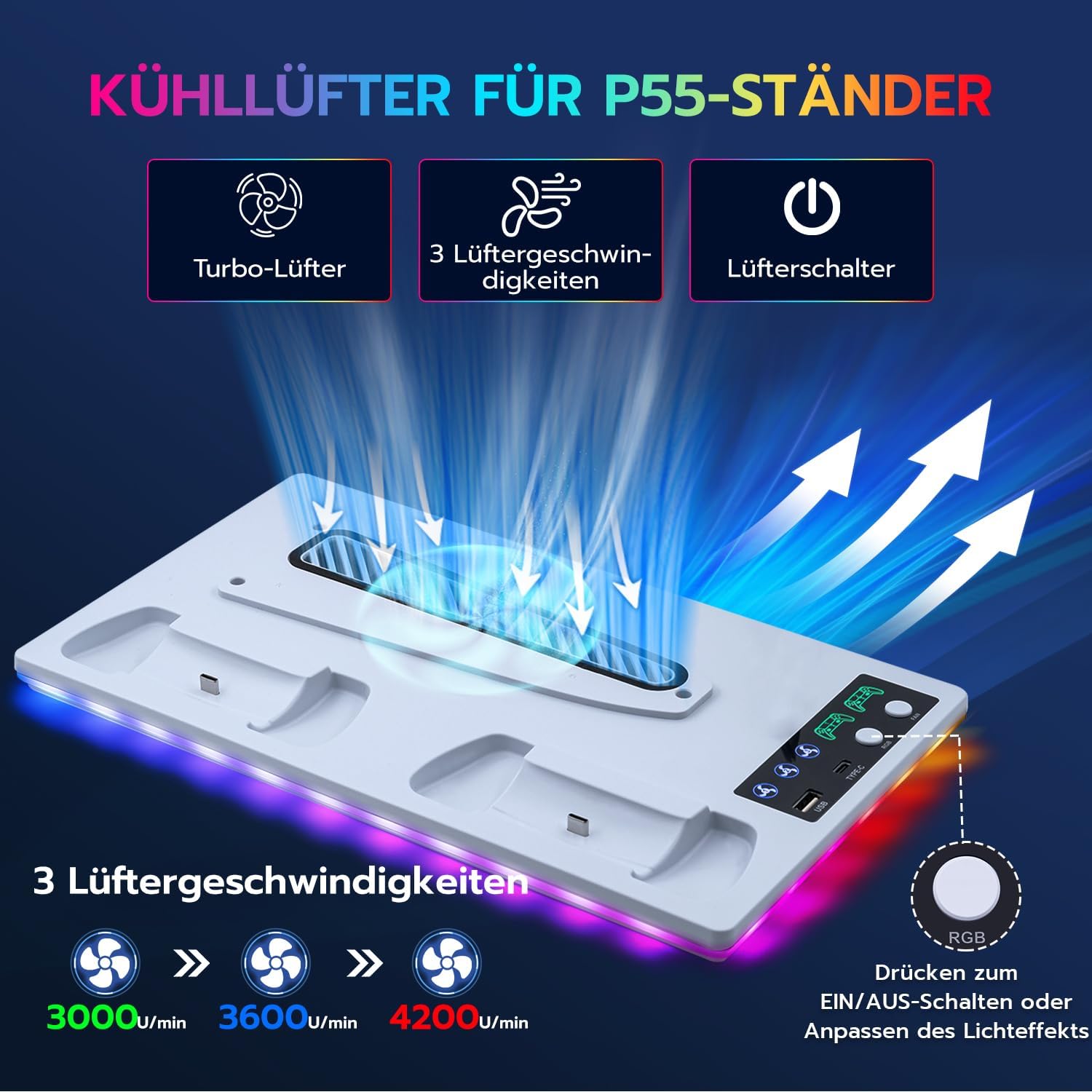 Detalle 2 de Tolesum PS5 Standfuß mit Kühlung 3 Stufen