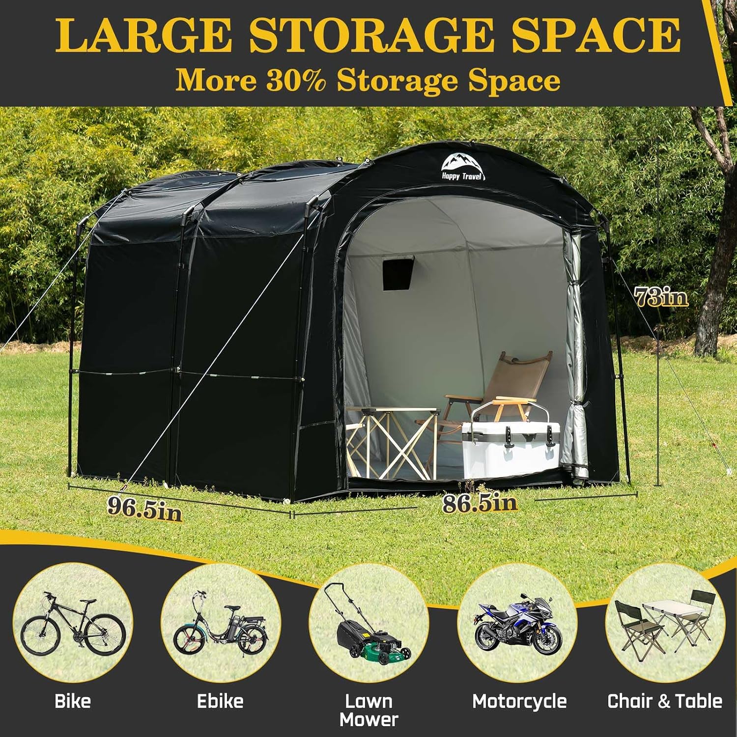 Detalle 2 de HAPPY TRAVEL Bike Storage Tent, XXXL 8–10-Bike Waterproof Oxford Shelter
