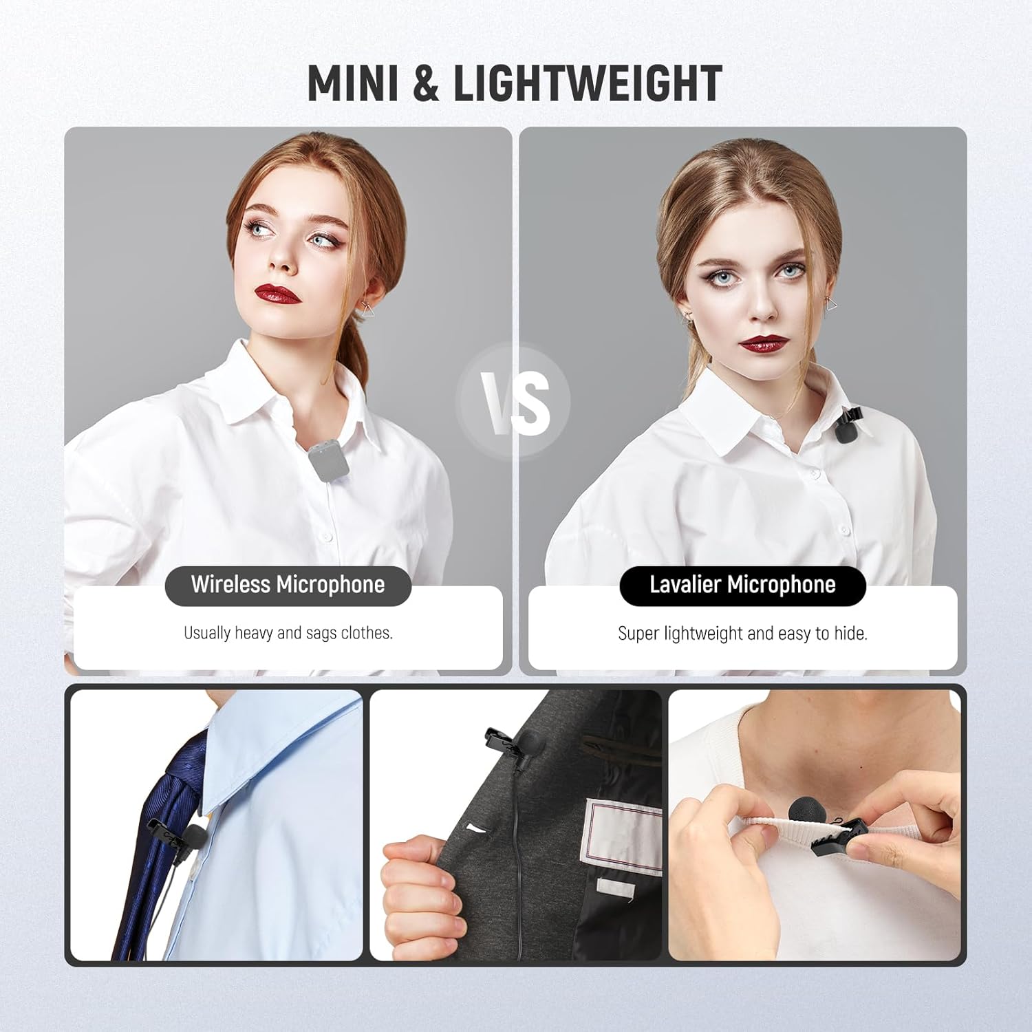 Thumbnail 5 de NEEWER Mini Lavalier Mic (2er Pack) mit 3,5-mm-TRS-Kabel – Clip-on Ansteckmikrofon für DJI Mic 2, Wireless Go II & Co.