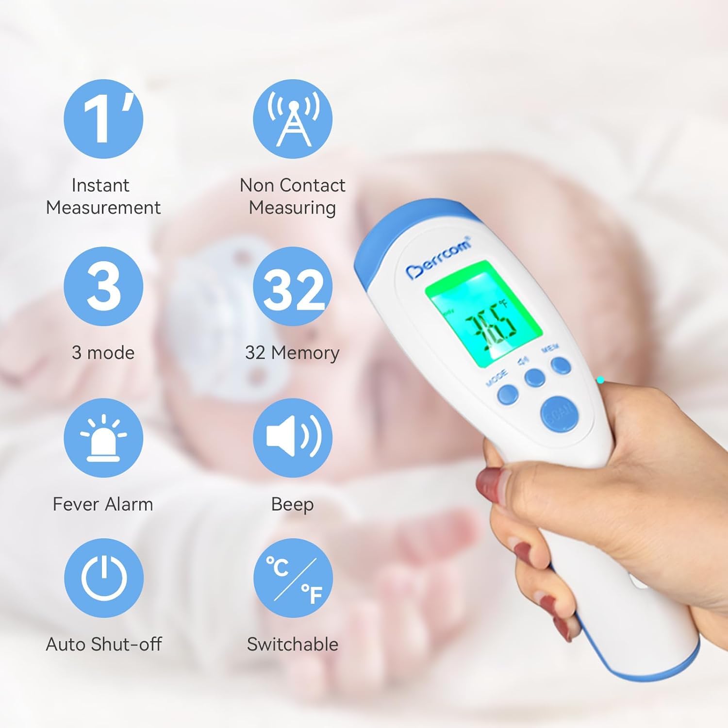 Detalle 2 de Berrcom Forehead Thermometer 32‑reading