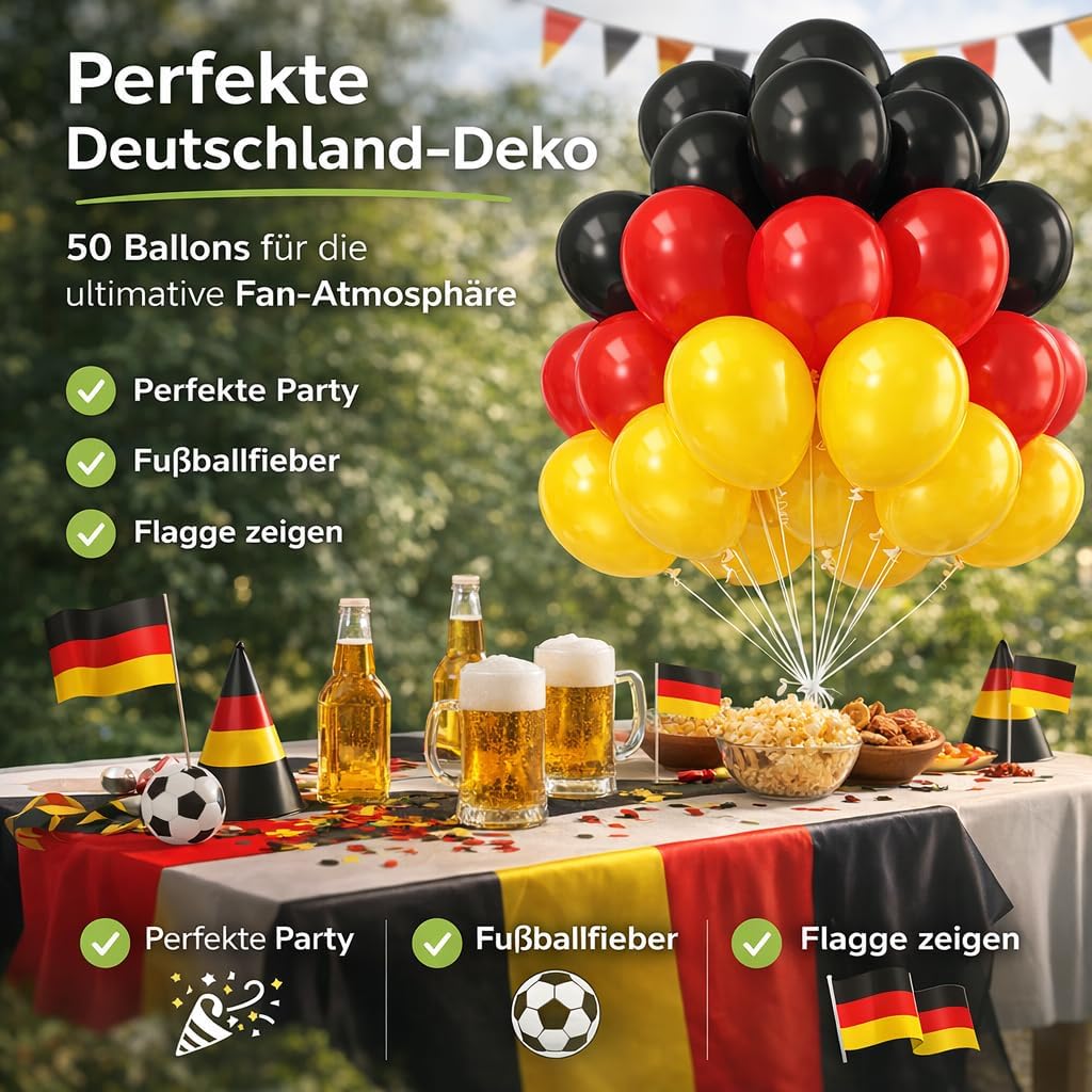 Detalle 2 de 50x Luftballons Ø 35 cm Deutschland – WM 2026 Dekoration, Fanartikel