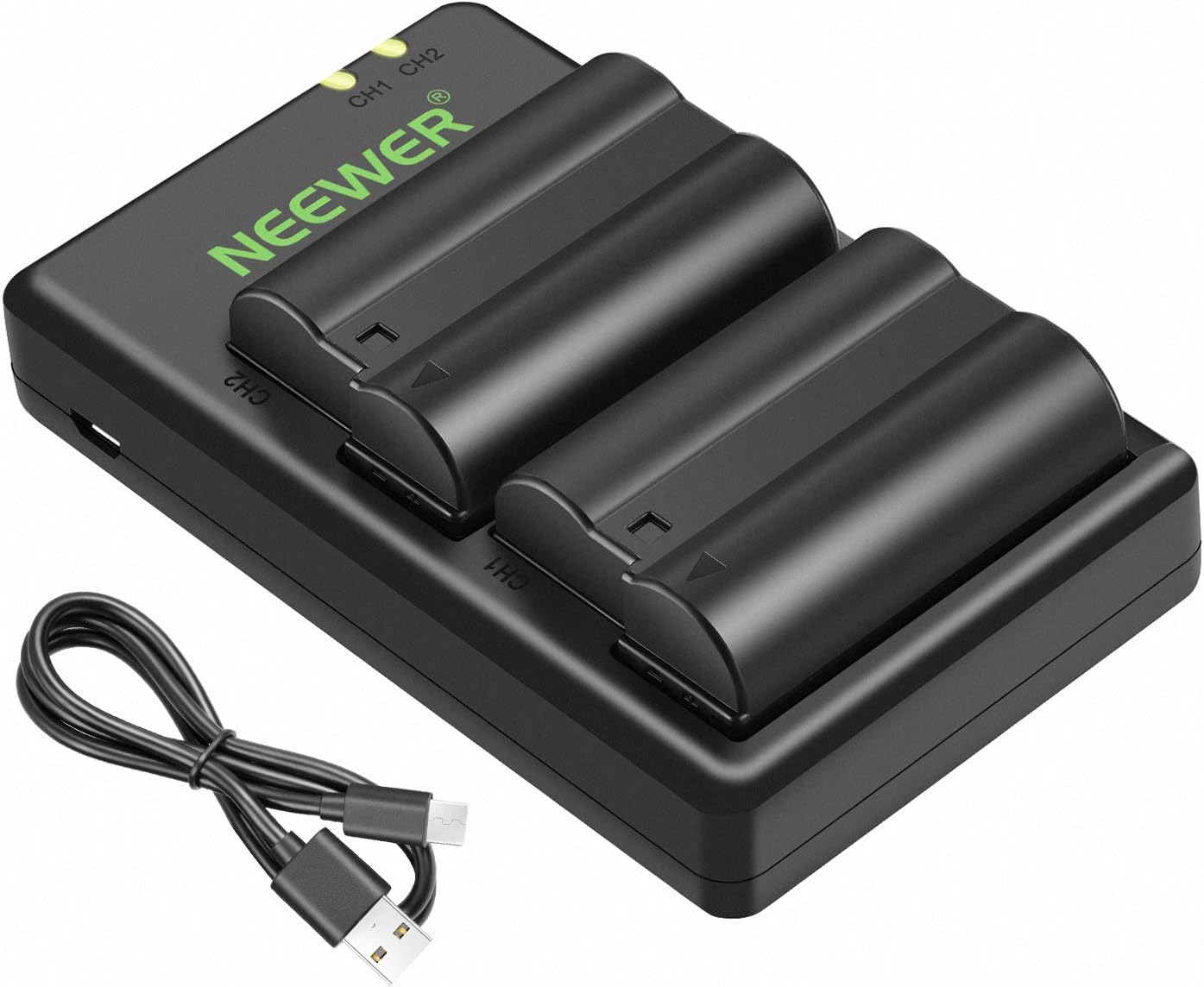 NEEWER EN-EL15 Batteria di ricambio + doppio caricatore (2 pack, Micro-USB, 2100mAh) per Nikon