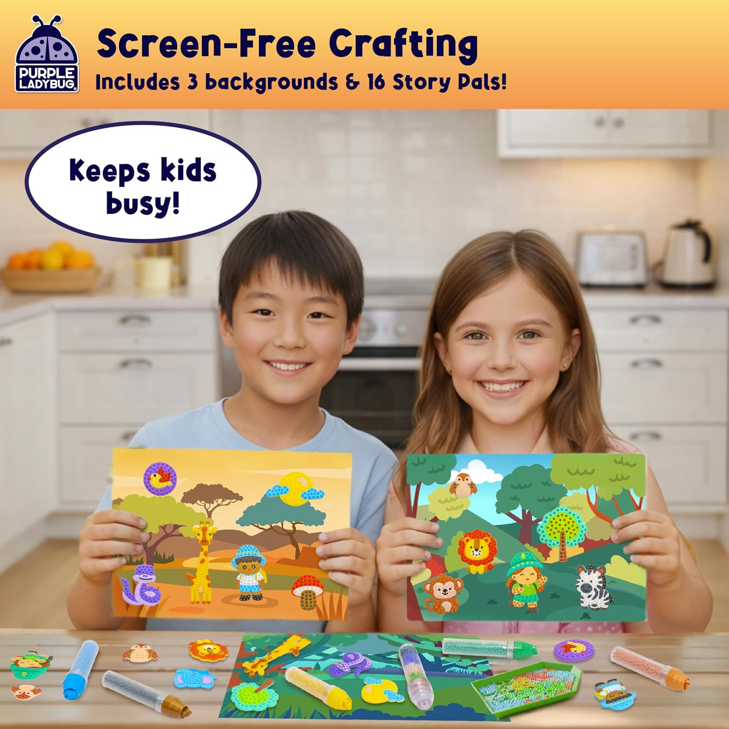 Detalle de Purple Ladybug My BeadStories Animal World Magical Bead Painting Kit (Ages 4–8)