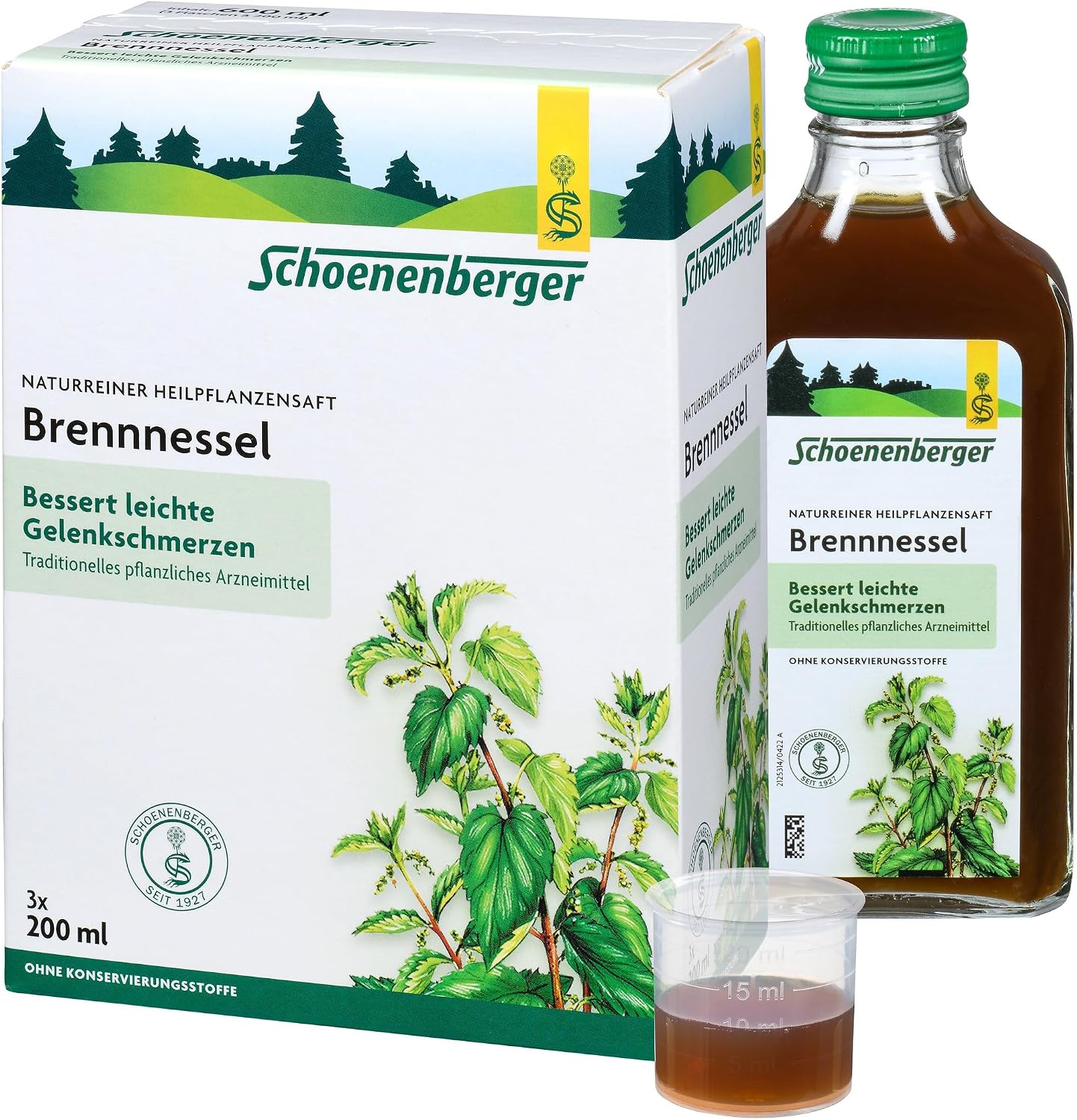 Detalle de Schoenenberger Brennnessel naturreiner Heilpflanzensaft – 3x200 ml Glasflasche