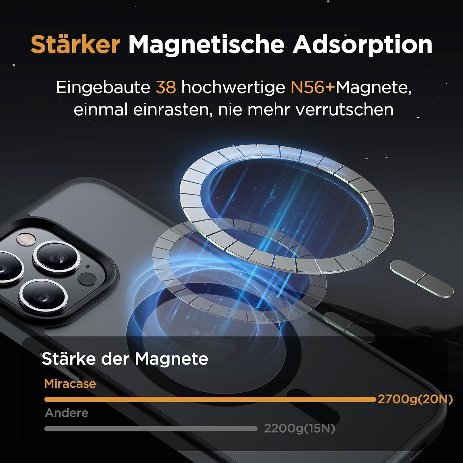 Detalle de Miracase Hülle für iPhone 14 Pro (6,1 Zoll) mit MagSafe, 2 Panzer Glas – Militärschutz & Magnetkraft, matt-schwarz