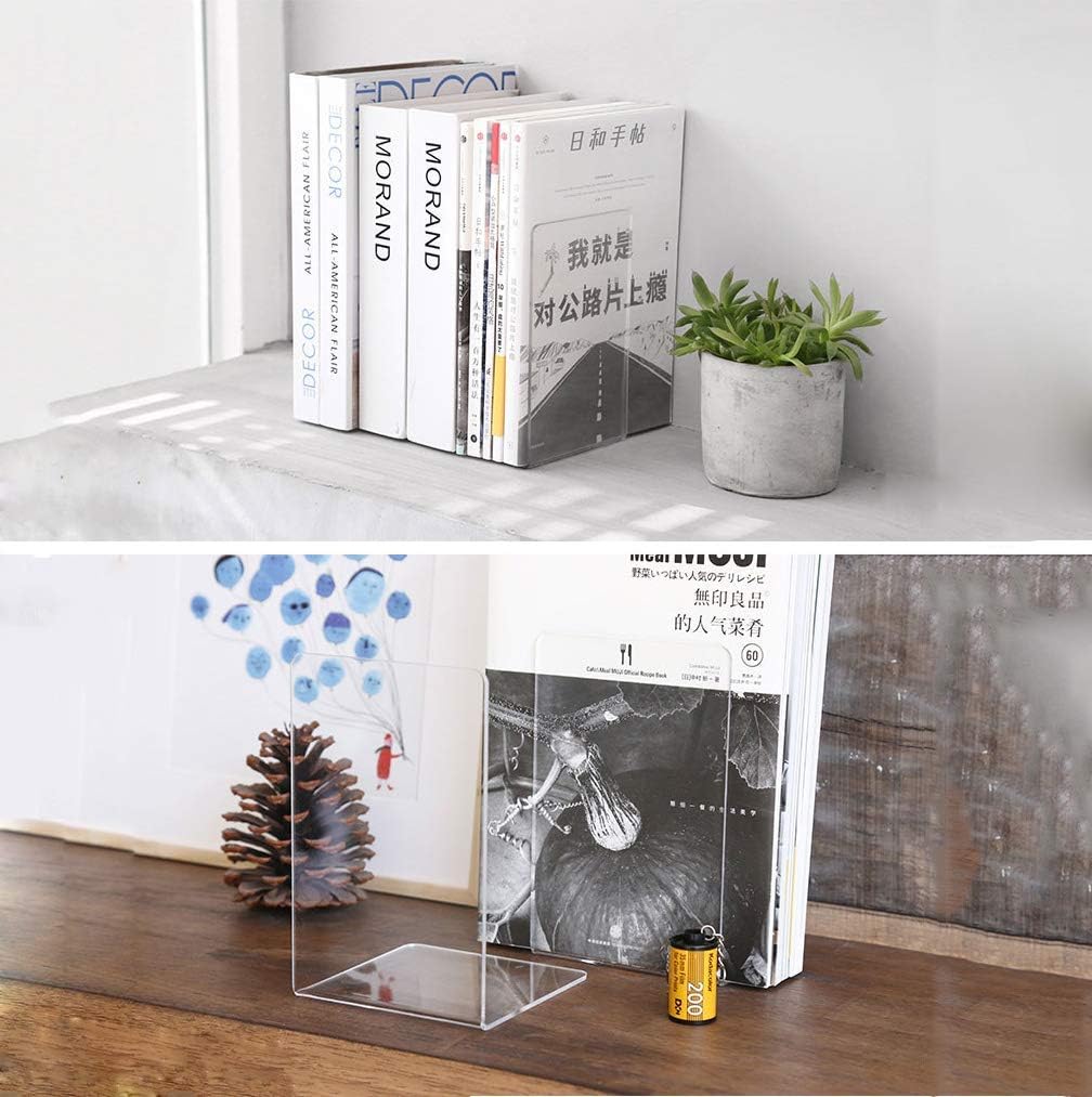 Detalle 2 de Kioneer 3 Pairs Acrylic Bookends – Large Clear, Non-Slip Desk Organisers