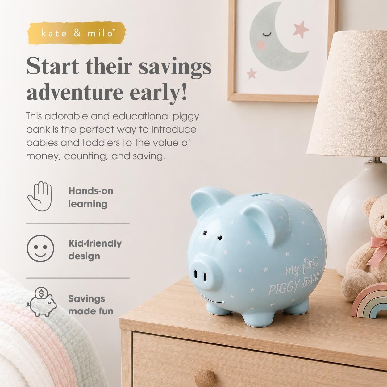 Thumbnail 1 de Kate & Milo Ceramic Piggy Bank, Blue Stars