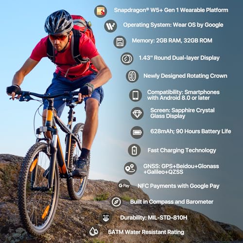 Thumbnail 1 de TicWatch Pro 5 Enduro Smartwatch for Men – 1.43" Android Wear OS with 90 Hrs Battery and 110+ Workout Modes