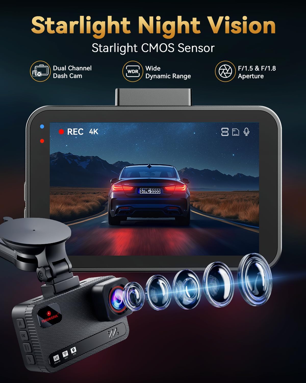 Thumbnail 2 de TERUNSOUL 4K+4K Dash Cam with 170° Wide Angle