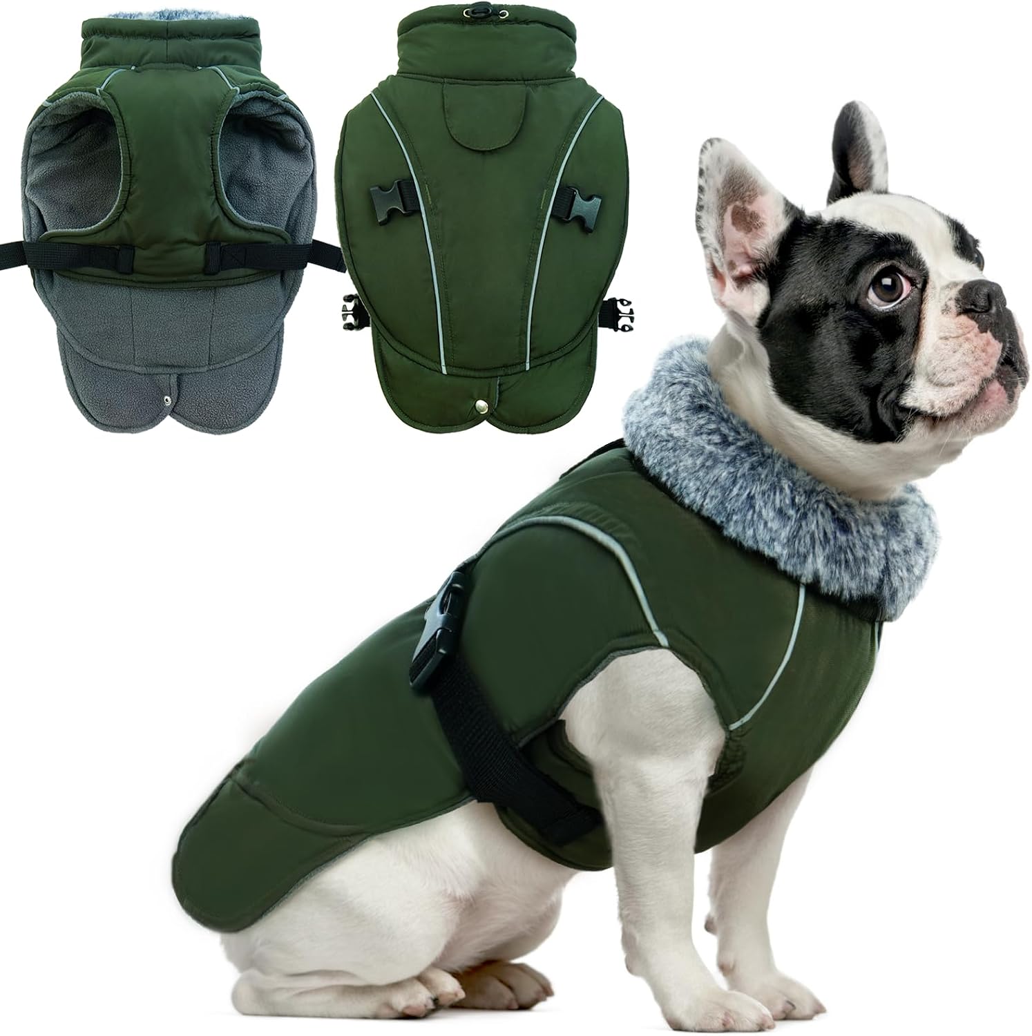 Detalle de DENTRUN C05-358MF -15 Winter Dog Coat, Reflective Fleece, Army Green