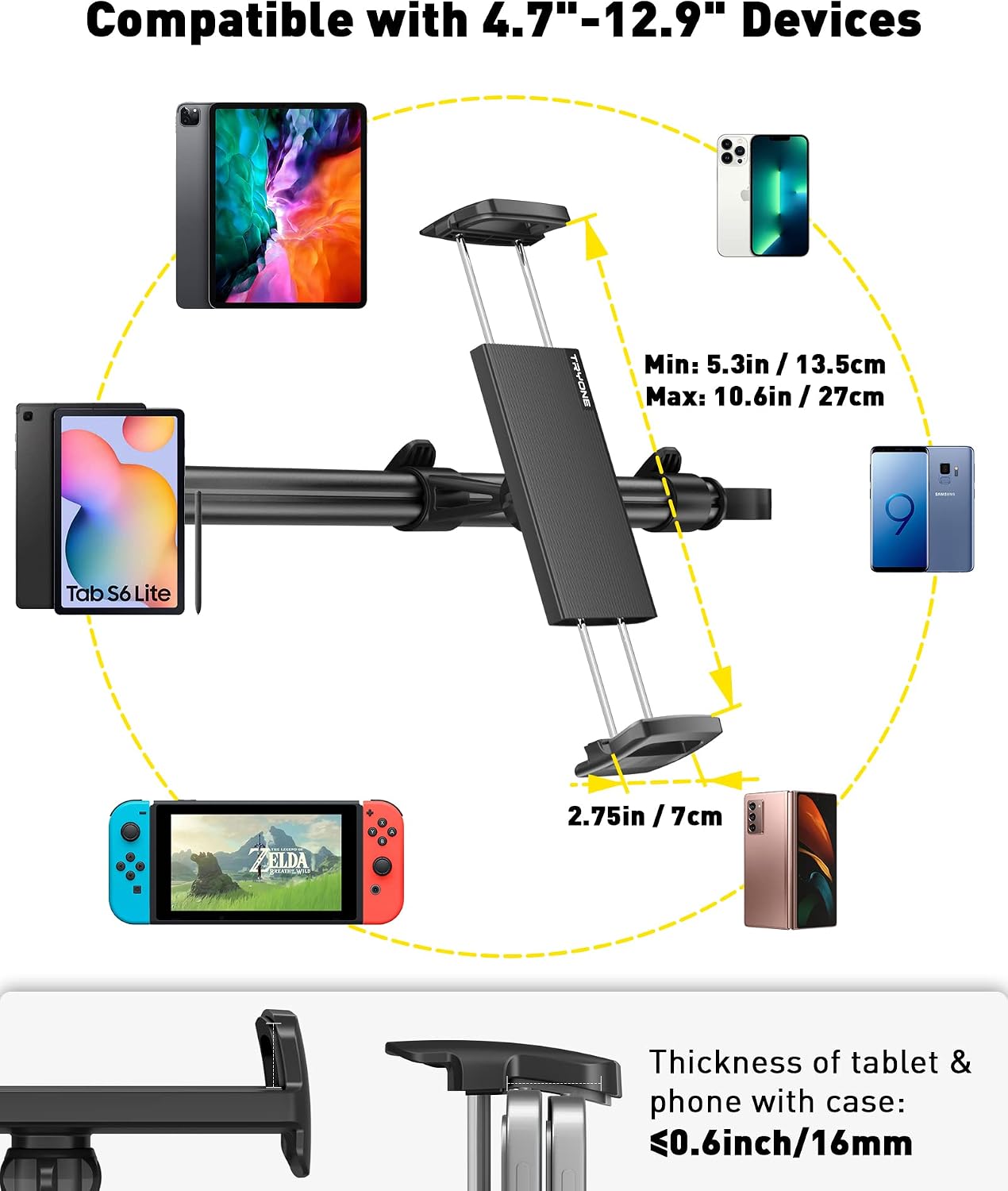 Thumbnail 4 de TRYONE Tablet Halterung Auto Mitte 4,7–12,9 Zoll