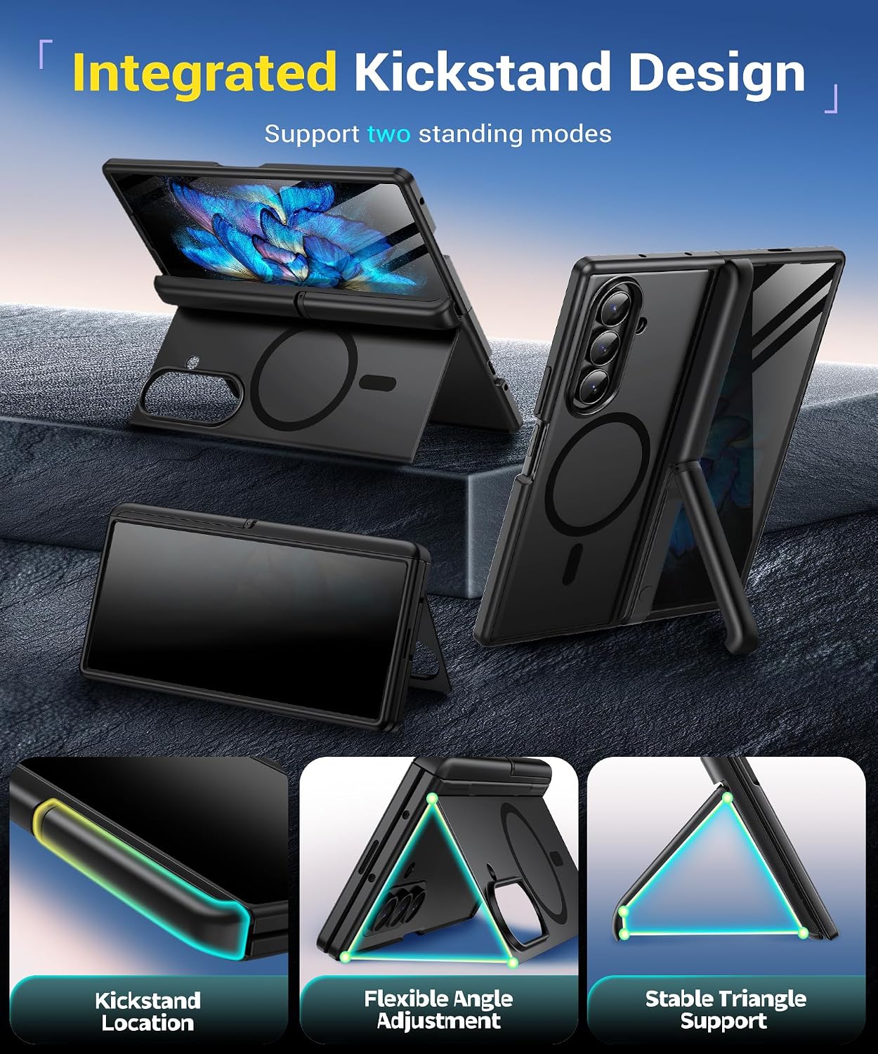 Thumbnail 1 de BERFY Samsung Galaxy Z Fold 7 privacy case with 2 kickstands
