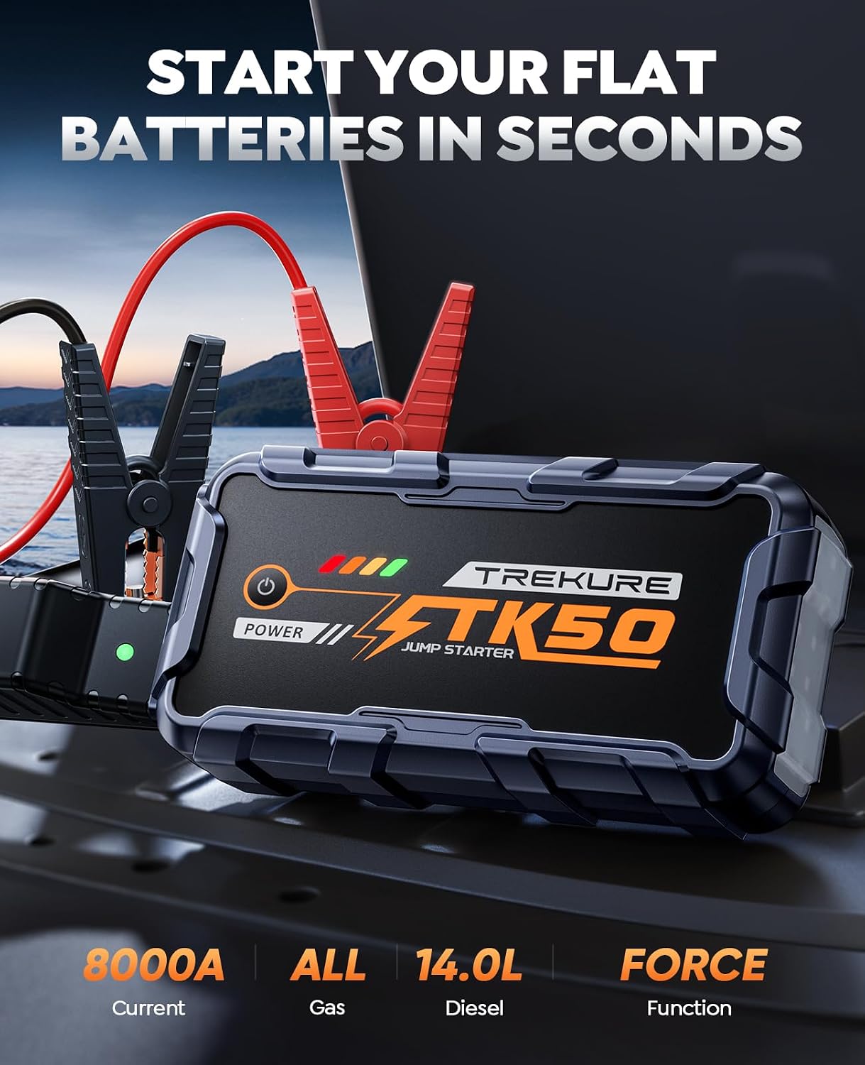 Detalle 2 de TREKURE 8000A Car Jump Starter, 26,800mAh Power Bank with LED Light