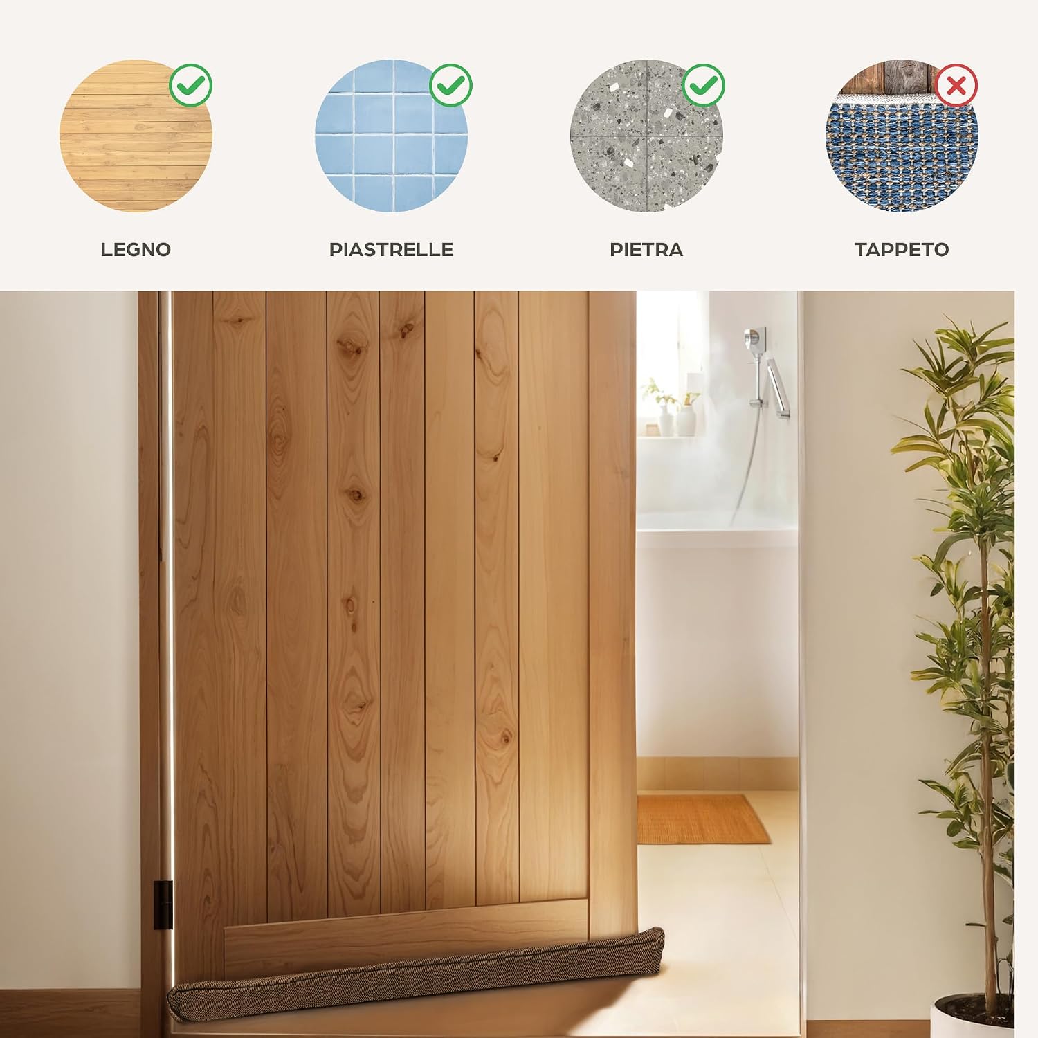Thumbnail 5 de Paraspifferi per porte 70-100 cm - Tessuto lavabile, risparmio energetico - Marrone