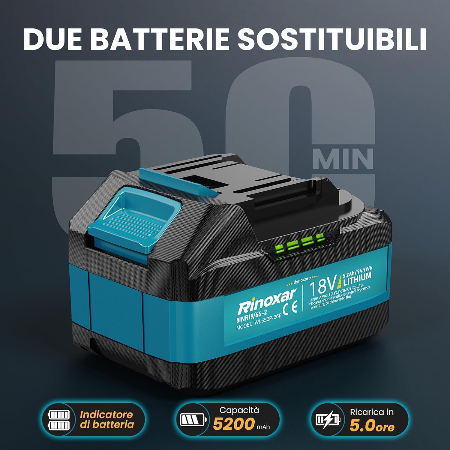 Thumbnail 4 de Soffiatore 2 batterie 5,2Ah 800 m³/h