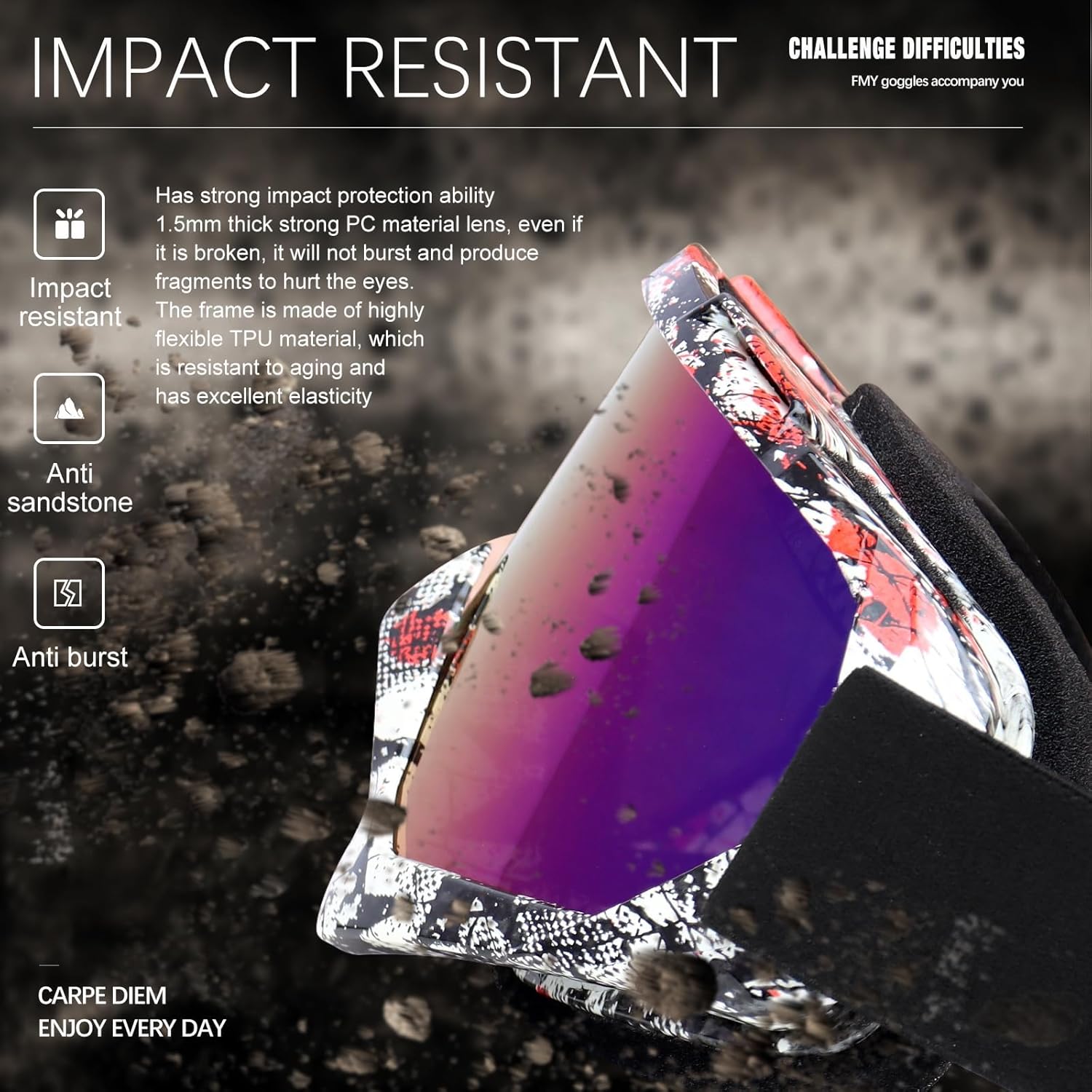 Thumbnail 5 de FMY motocross & dirt bike goggles with UV400 anti-scratch PC lens and anti-fog airflow