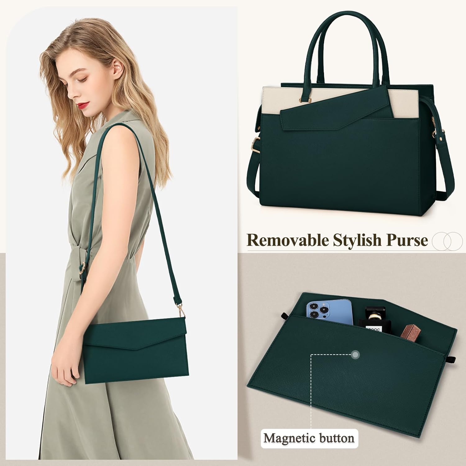 Detalle 2 de RAINSMORE Borsa porta PC Donna Grande - Tote 2in1 in pelle PU impermeabile, 15.6
