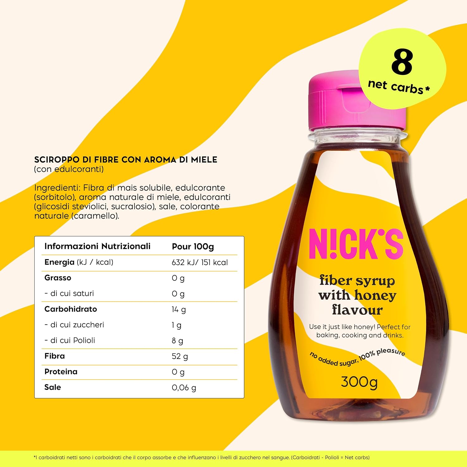 Detalle de NICKS Fiber Syrup sciroppo di fibra al miele, senza zuccheri aggiunti (300 g)