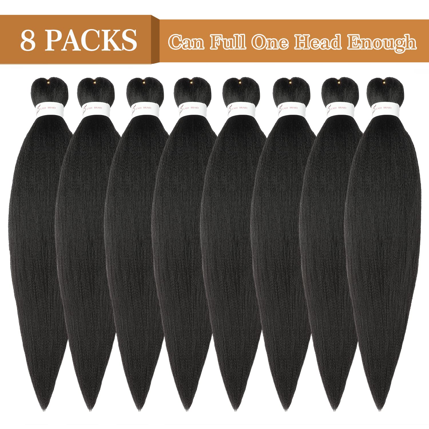 Detalle 2 de Ubeleco 20-Inch Pre-Stretched Braiding Hair, 8-Pack, #2 Yaki Synthetic Fiber