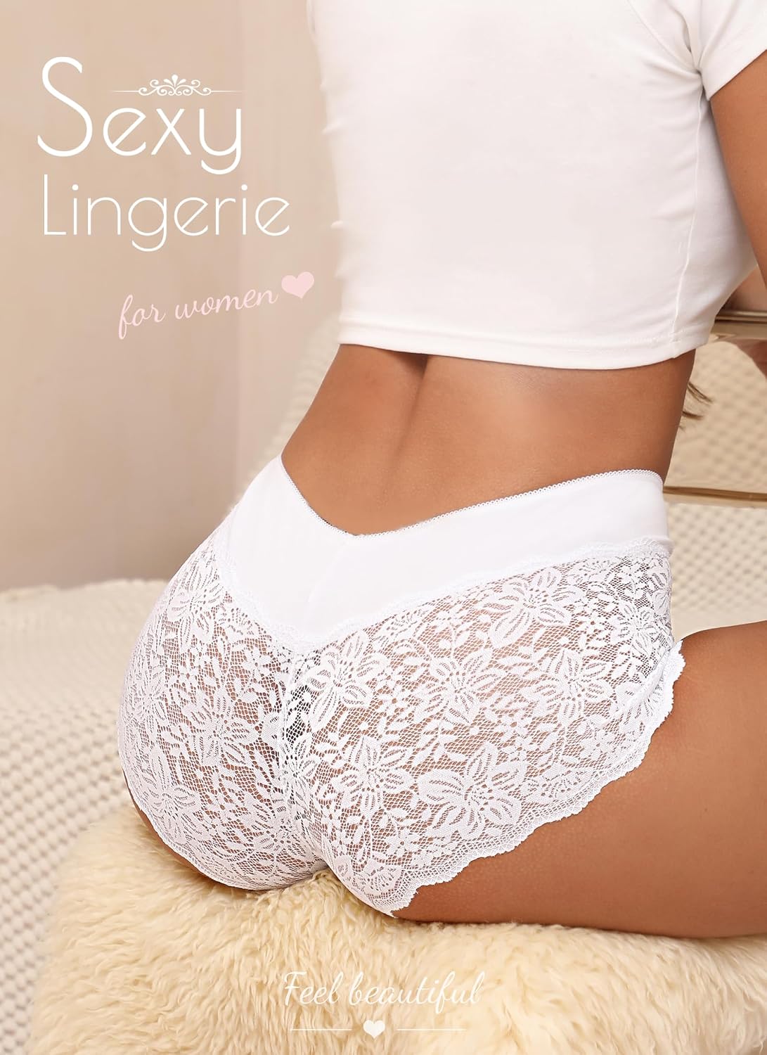 Detalle 2 de ALL OF SHE Lace Boyshort Panties, 5-Pack Plus Size with Cotton Waistband