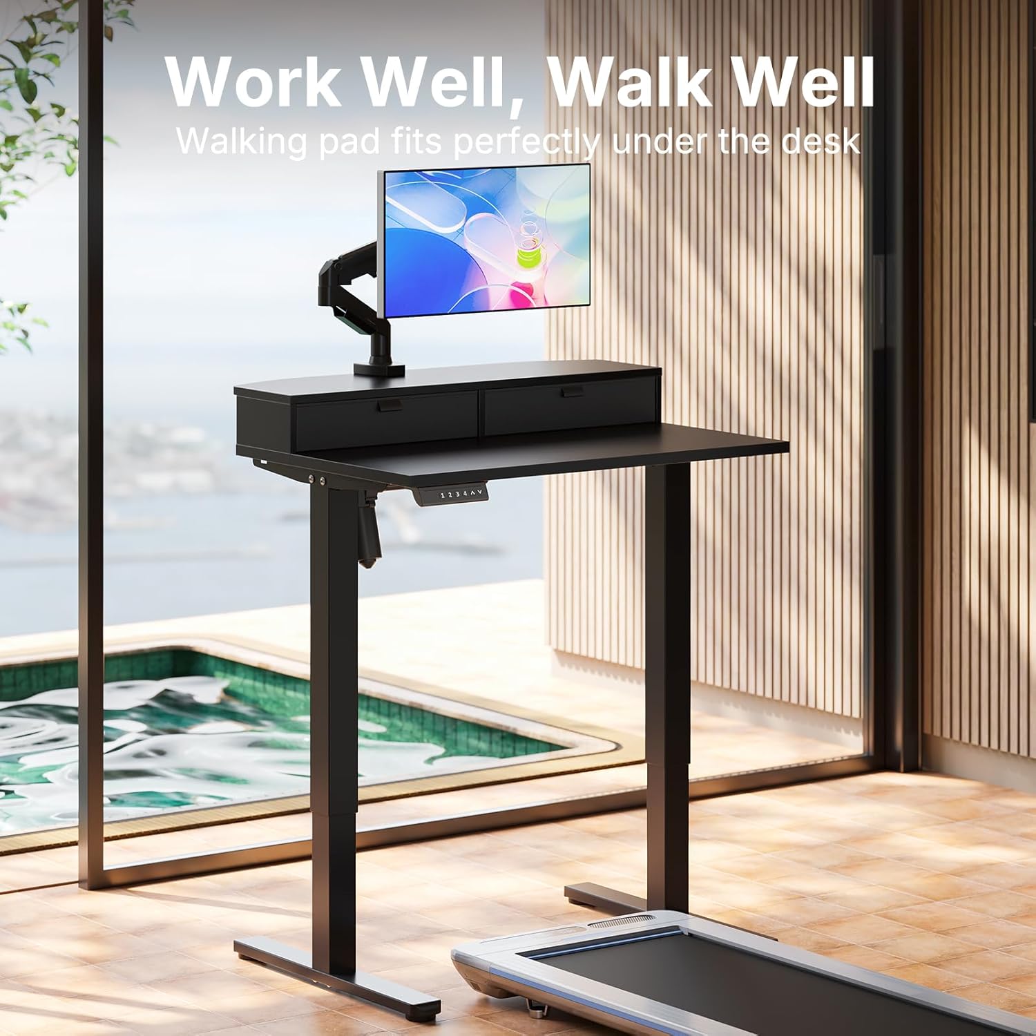 Thumbnail 2 de HUANUO 80 x 53 cm Electric Standing Desk with Drawers