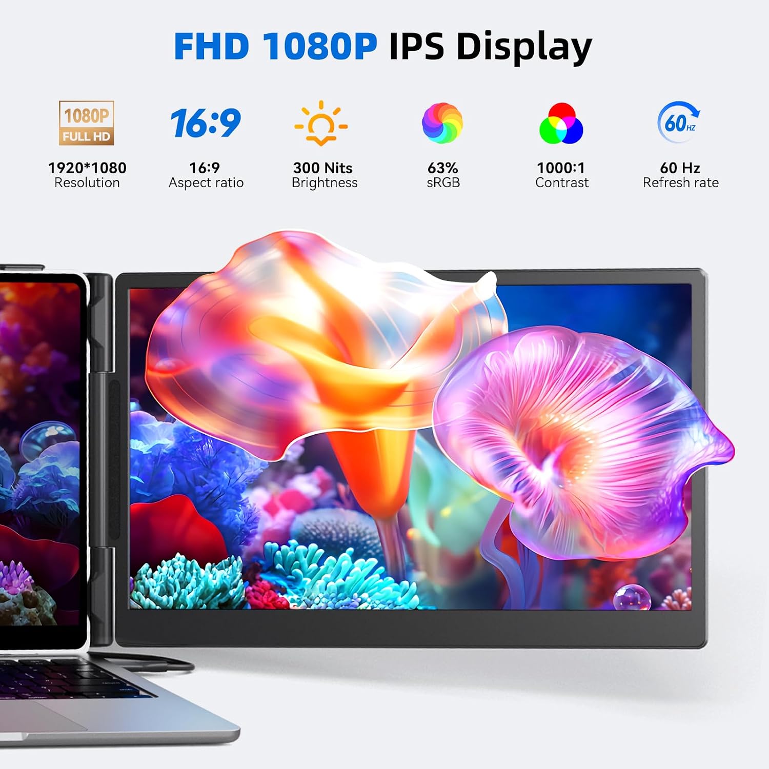 Detalle 2 de DZVW A5 14-Inch Laptop Screen Extender, FHD 1080p IPS Display