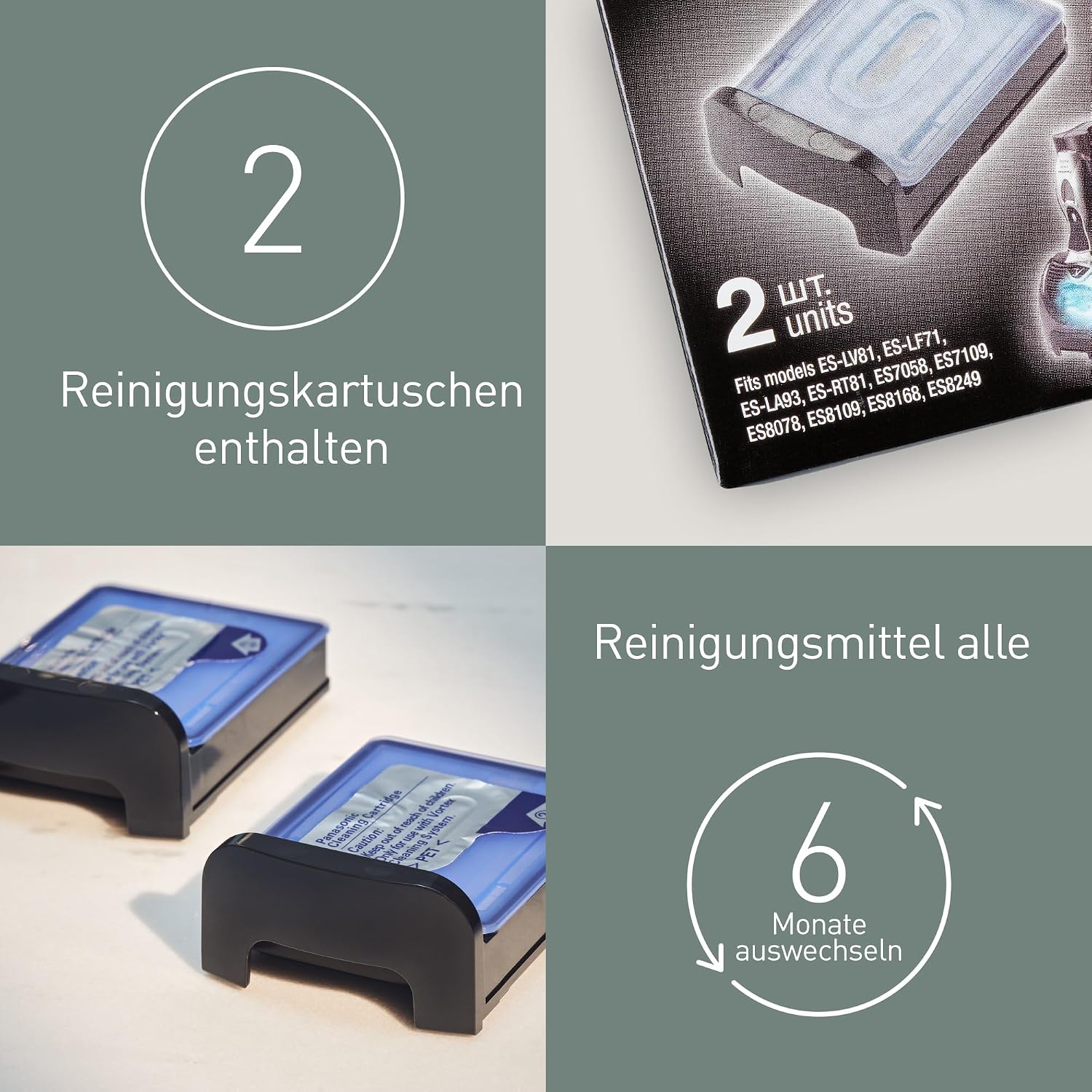 Thumbnail 1 de Panasonic WES035K503 Selbstreinigende Kartuschen für ES-LV81, ES-LF71 & weitere Elektrorasierer – 2er-Pack