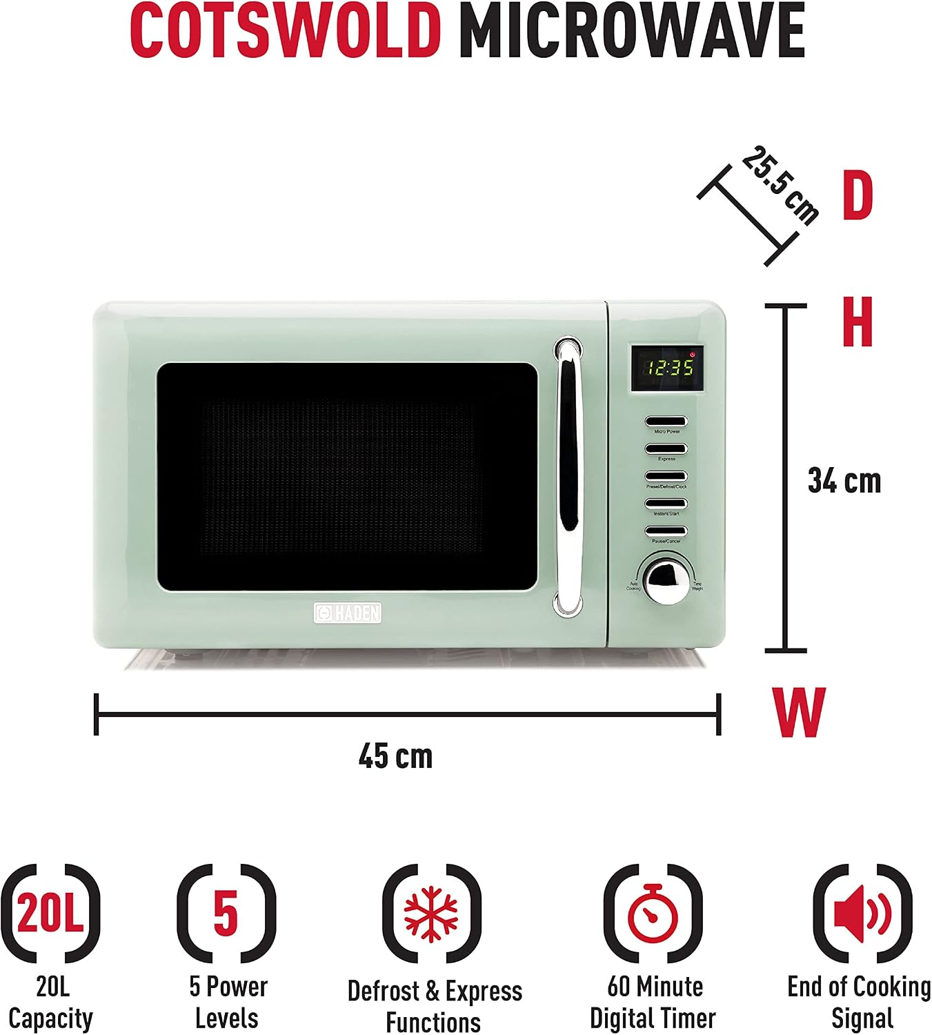 Detalle de HADEN Microwave 20L 800W in Cotswold Green