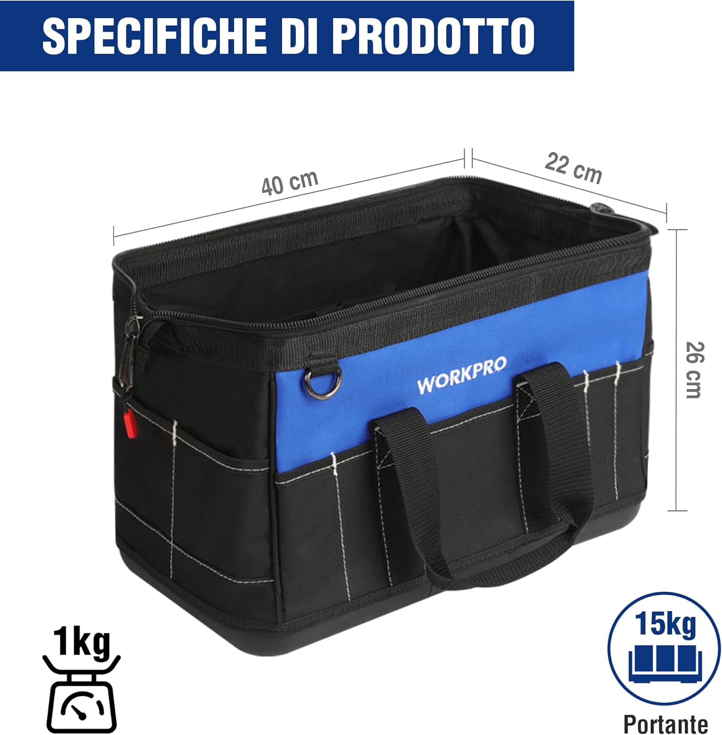 Thumbnail 1 de WORKPRO Borsa porta attrezzi a bocca ampia 40 x 22 x 26 cm con base rigida impermeabile