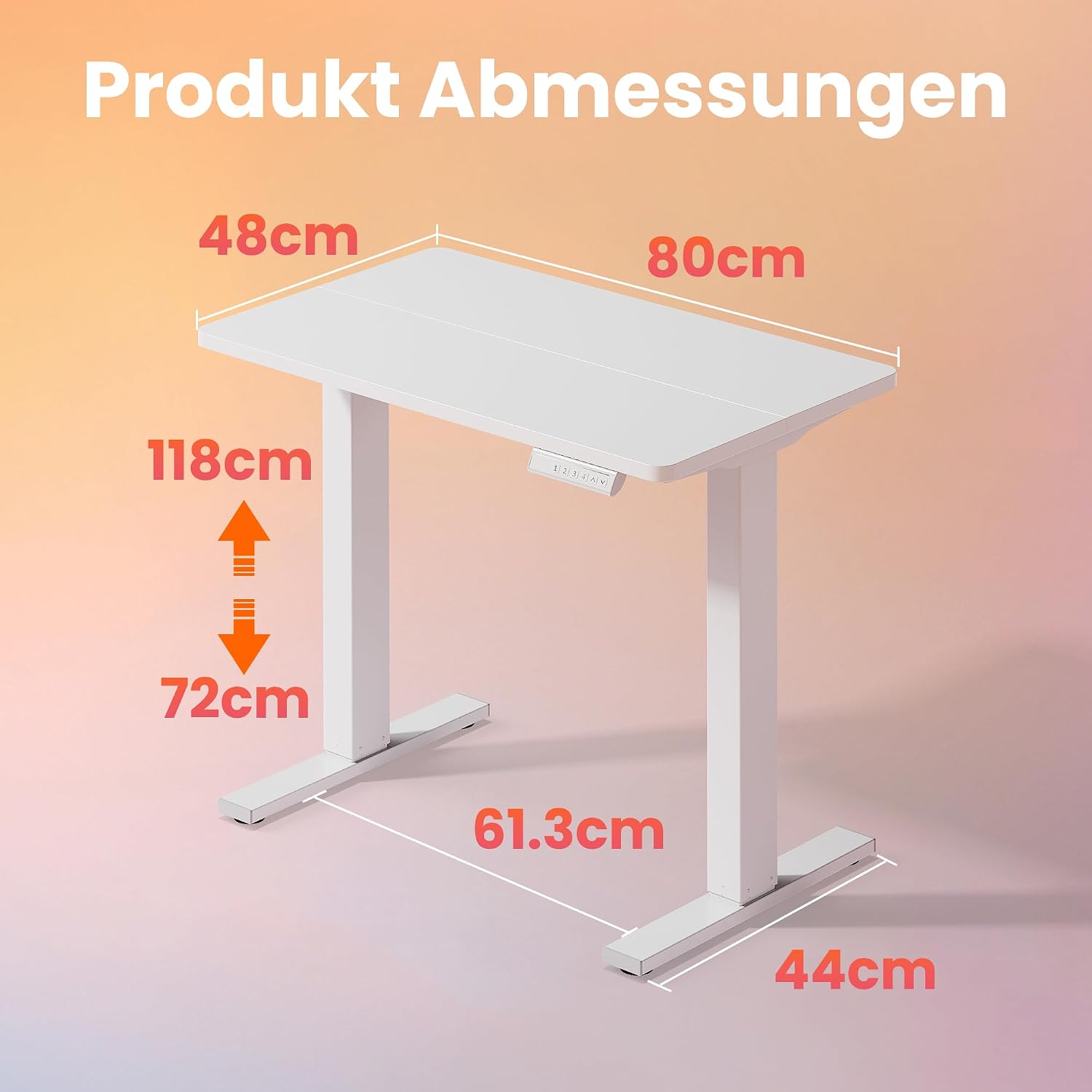 Detalle de HUANUO höhenverstellbarer Schreibtisch 80 x 48 cm mit 4 Speicherhöhen (72–118 cm)