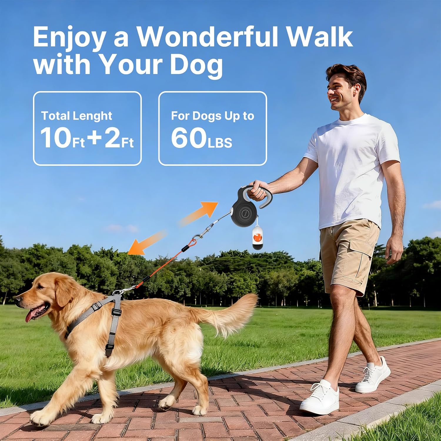 Thumbnail 1 de Petsuper 3M Retractable Dog Lead: Chew-Proof Steel Cable, 12ft Total with Poop Bag Dispenser