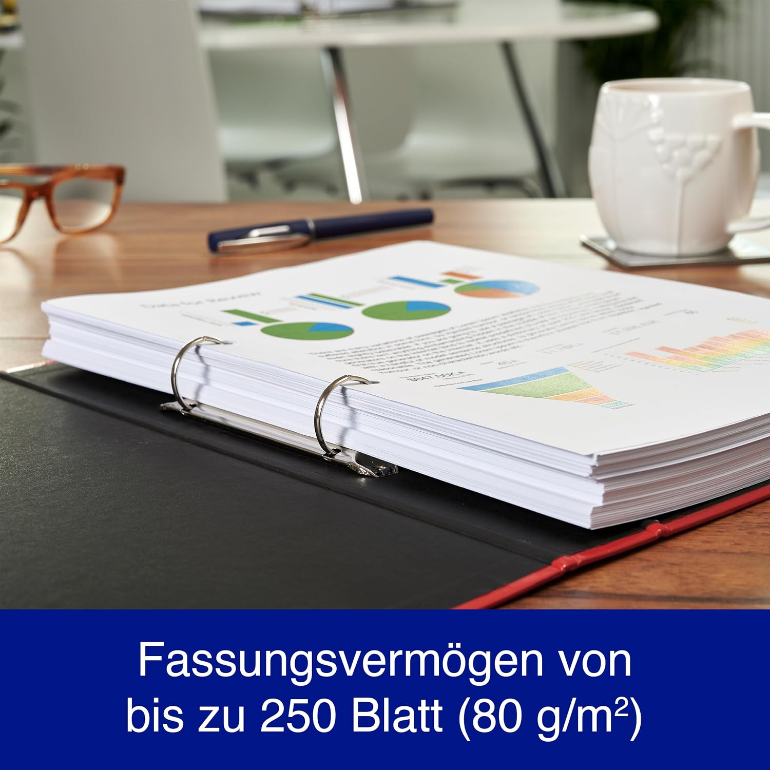 Detalle de Oxford Ringbuch A4, 4 cm Rücken, 2‑Ring, Mixfarben (Rot/Grün/Blau) – 3 Stück
