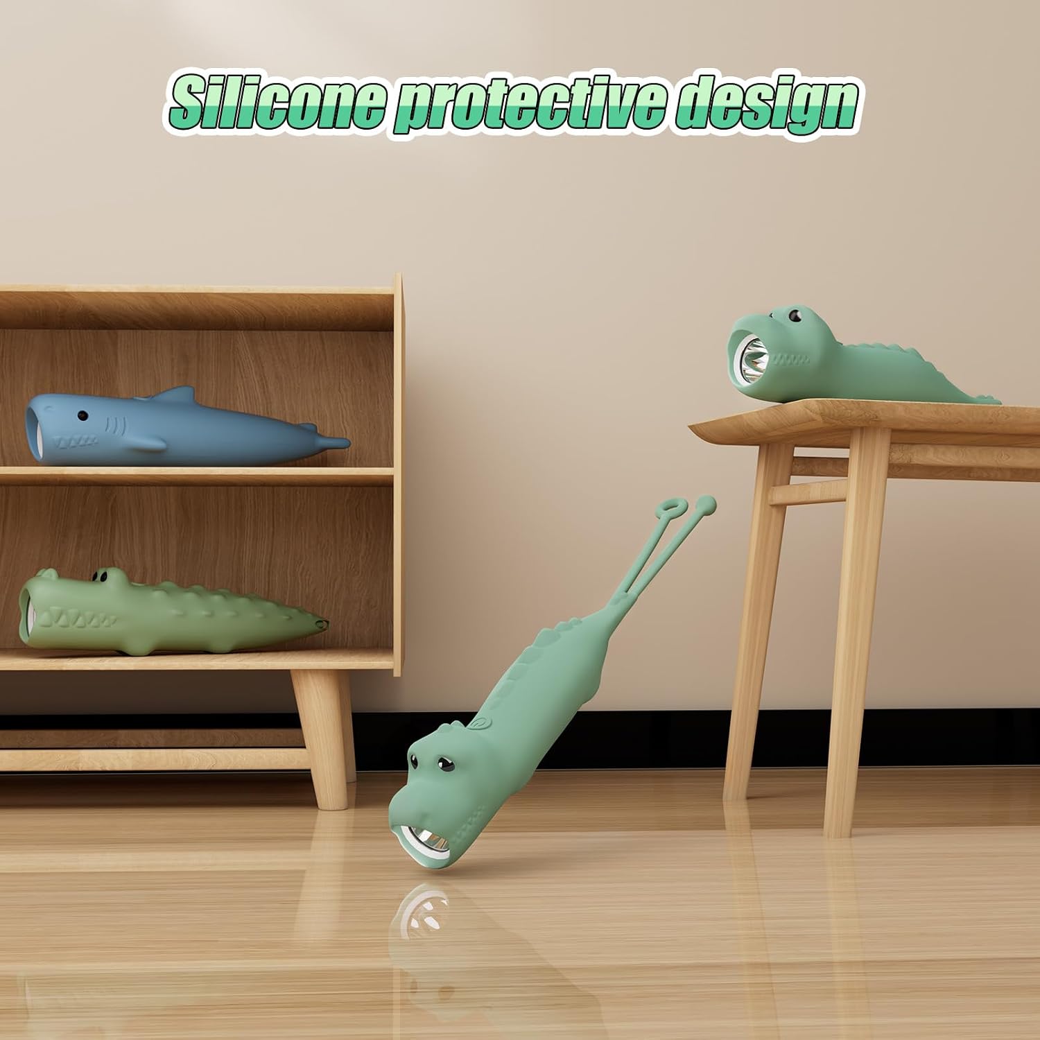 Detalle 2 de ZKLiLi Dinosaur Outdoor aufladbare Kinder-Taschenlampe – Silikon, 3 Modi und USB‑C Laden