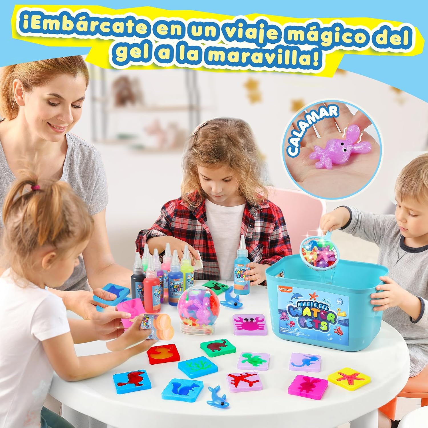 Detalle de URMYWO Aqua Gelz: Kit 3D Magic Water Elf con 20 geles y 24 moldes para crear monstruos marinos esponjosos (Edad 3+)