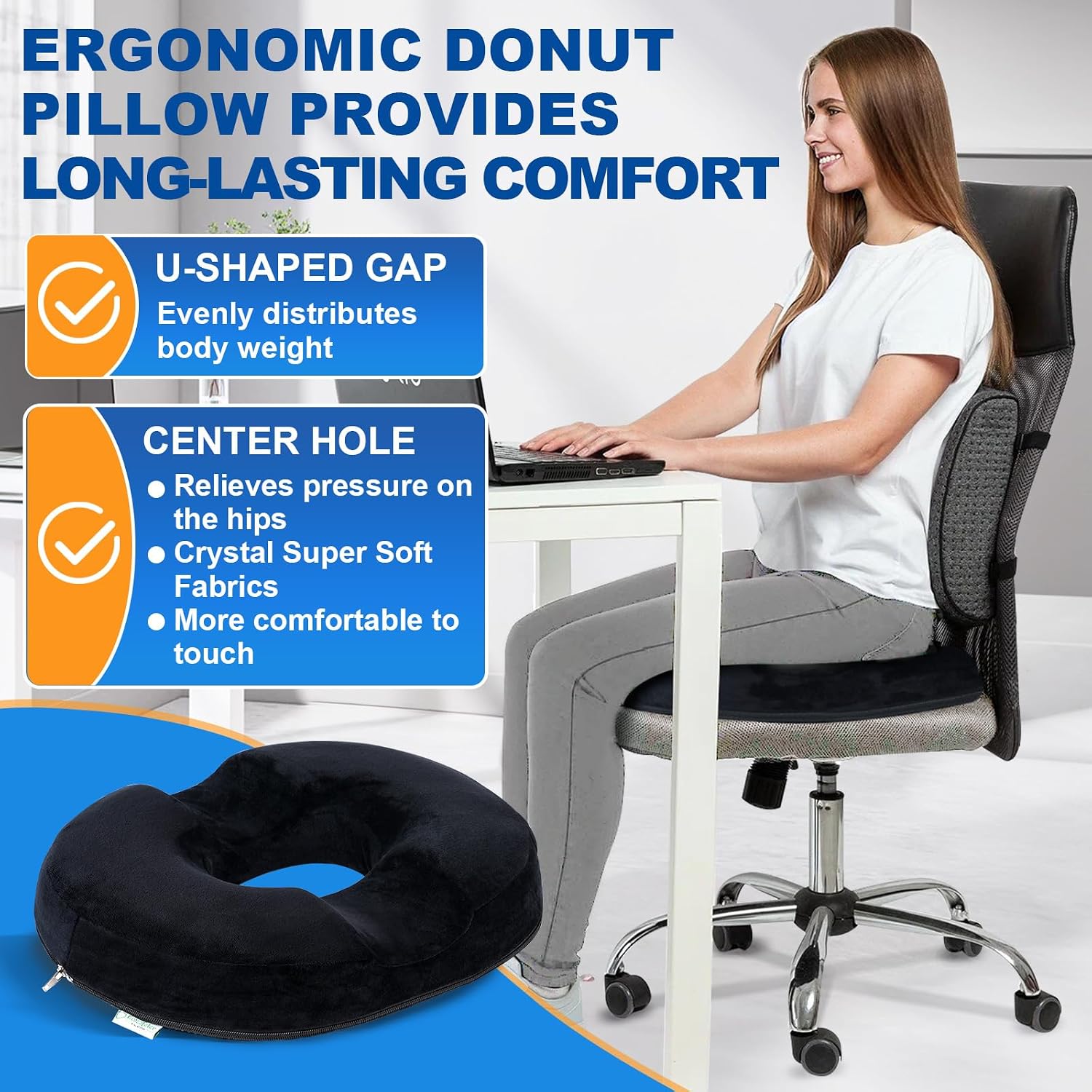 Thumbnail 1 de Ecosafeter Donut Cushion Memory Foam – Premium Hemorrhoids, Postpartum, and Coccyx Relief for Office, Car and Wheelchair Seating