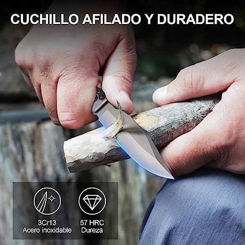 Detalle de Rolgno Navaja: Cuchillo plegable de acero 3Cr13 para outdoor con clip y cordón