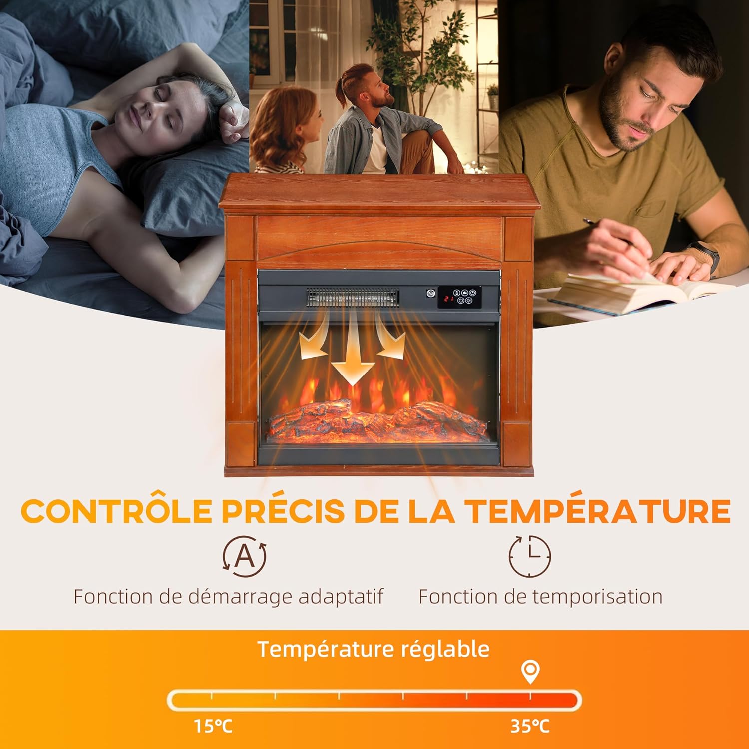 Thumbnail 4 de HOMCOM Cheminée électrique 2000W effet flamme 3D