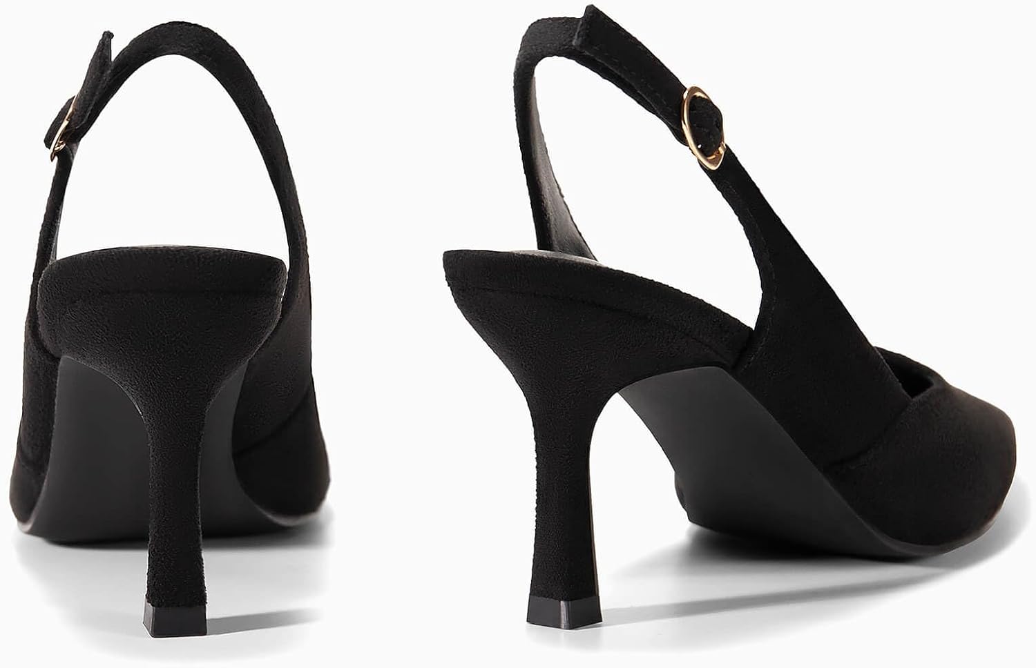Detalle de Rilista Women's Slingback Kitten Heels: Closed Pointed Toe, 2.75" Mid Heel, Faux Leather Pumps
