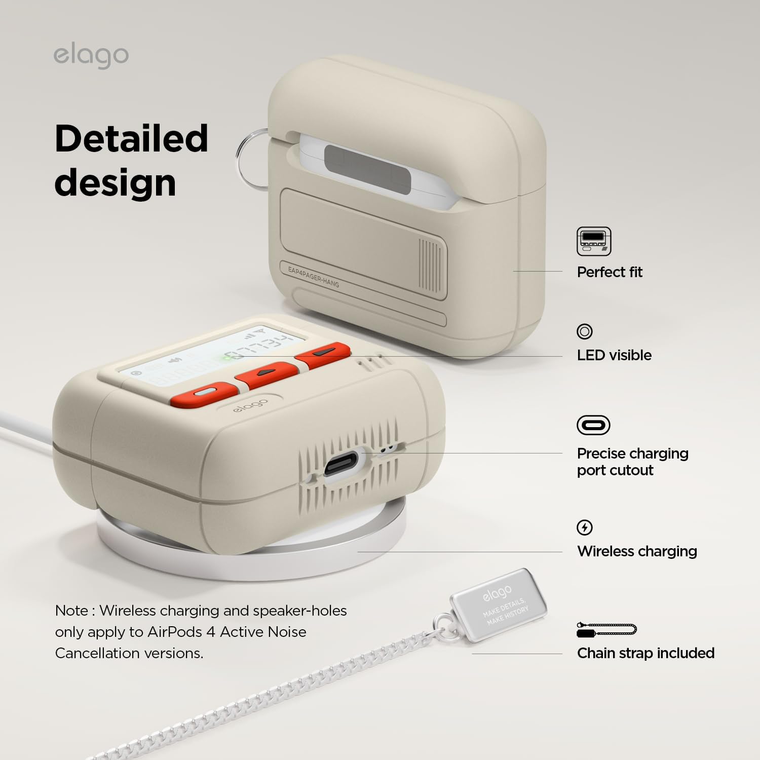 Detalle de elago Coque Pager pour étui AirPods 4e génération (blanc) avec mousqueton