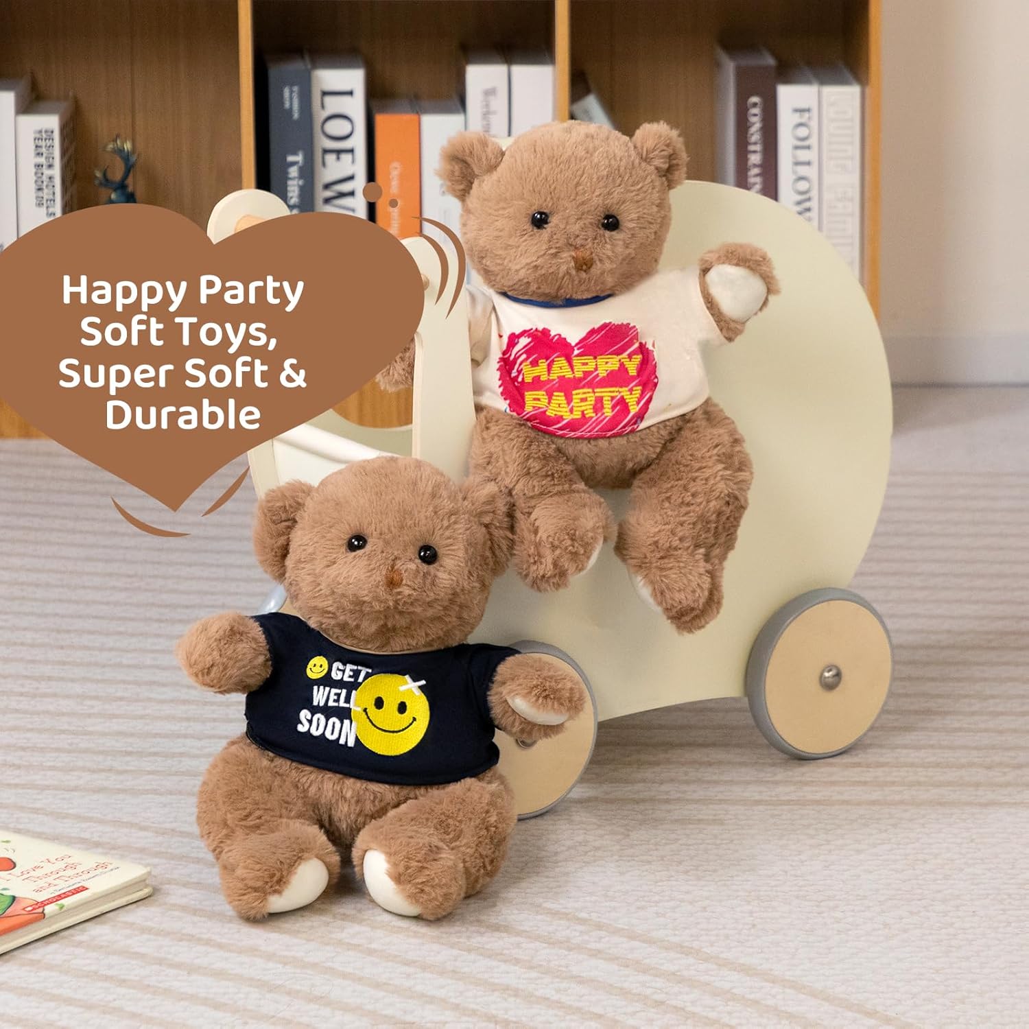 Detalle de BEJOY Teddybär – Süßes, weiches Plüschtier mit Happy Party T-Shirt (35 cm)
