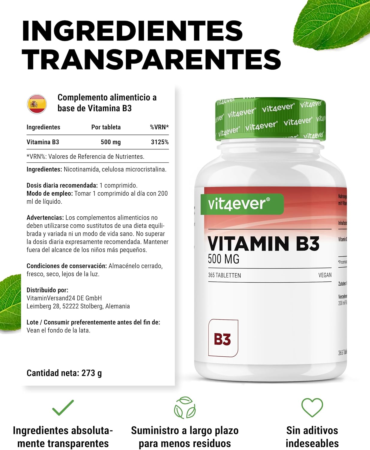 Thumbnail 4 de Vitamina B3 Niacina 500 mg 365 comprimidos
