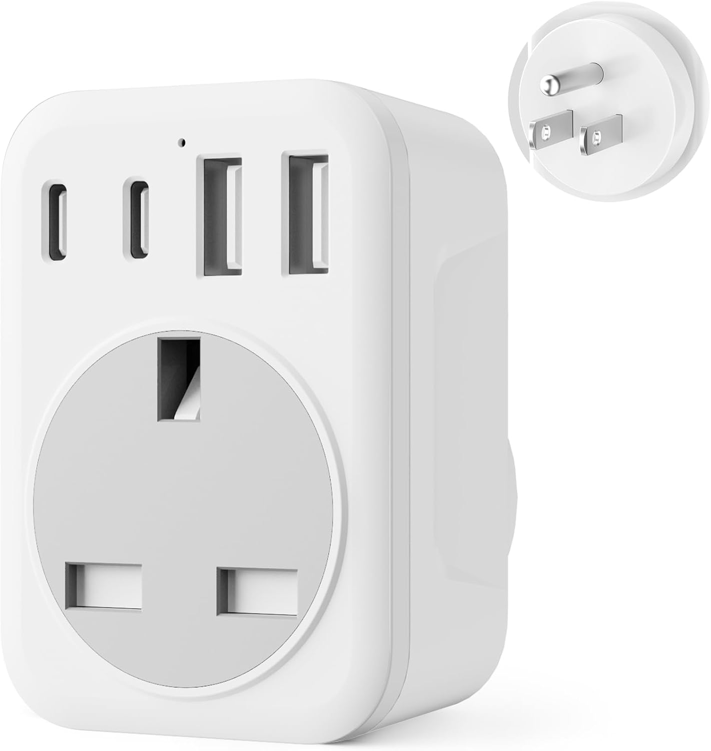 Detalle de UK to USA Plug Adapter 5‑in‑1 with 2 USB & 2 USB‑C 🔌