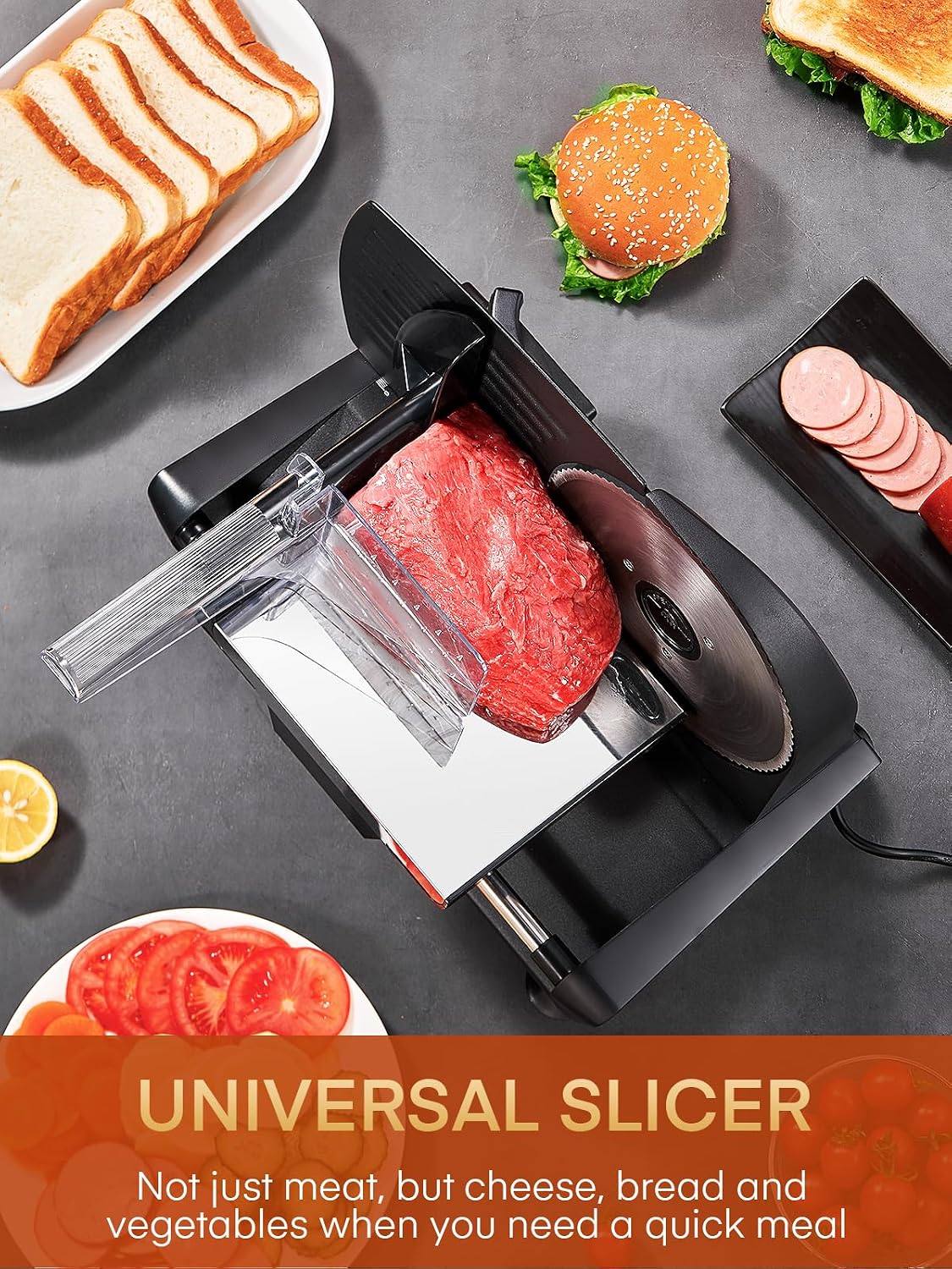Thumbnail 6 de FOHERE Electric Meat Slicer, 200W, Two 7.5-inch Blades, 0–15 mm